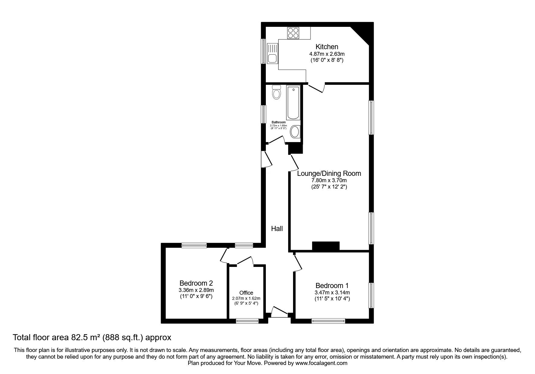 Floorplan of 2 bedroom Detached Bungalow for sale, Morton, Morton, Shropshire, SY10