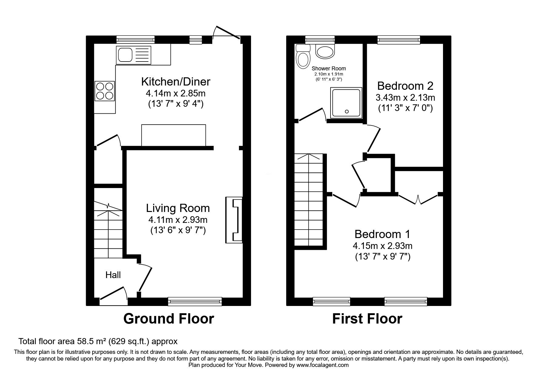 Floorplan of 2 bedroom Mid Terrace House for sale, Llys Road, Oswestry, Shropshire, SY11