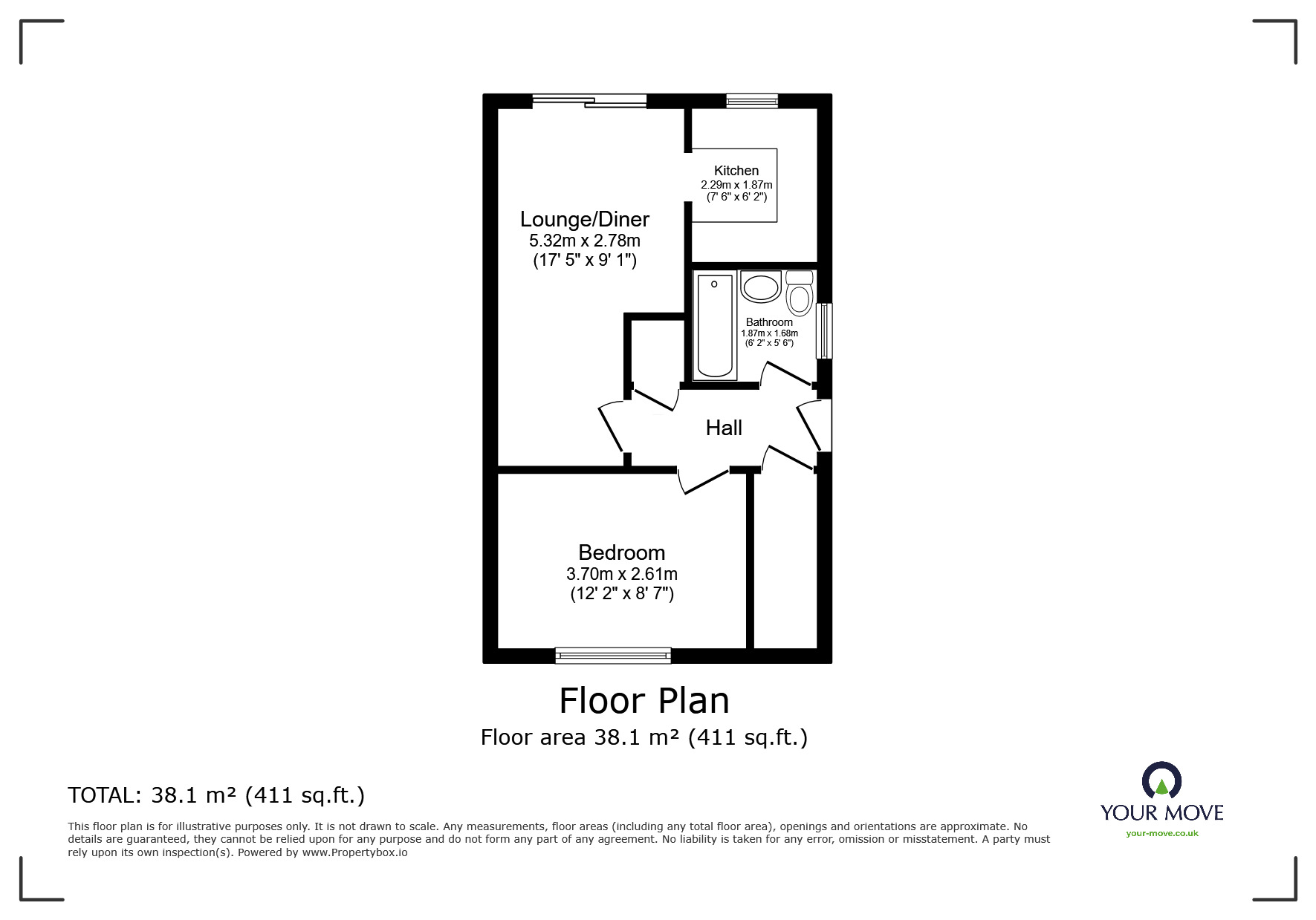 Floorplan of 1 bedroom  Flat for sale, Cunningham Road, Perton, Staffordshire, WV6