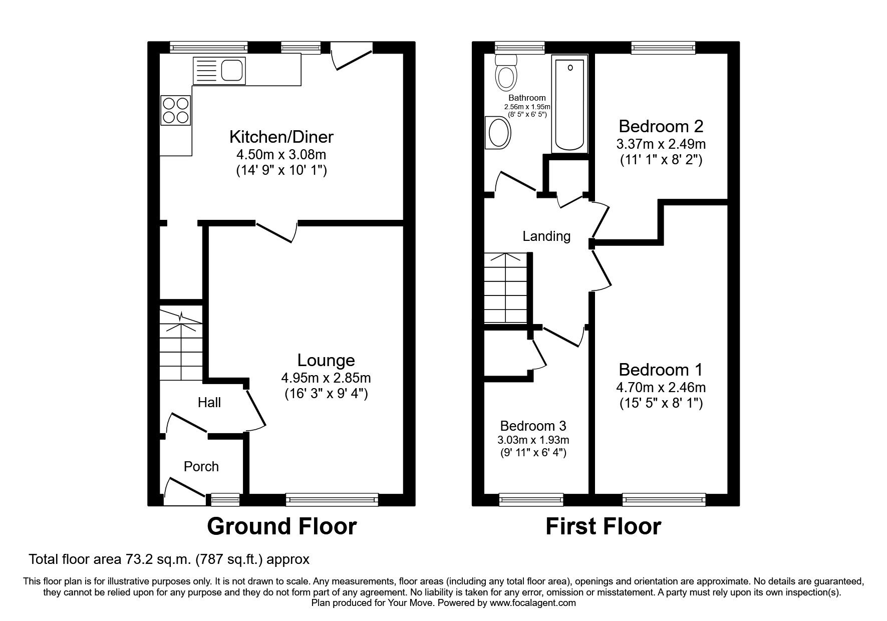 Floorplan of 3 bedroom Mid Terrace House to rent, Sandown Drive, Perton, WV6