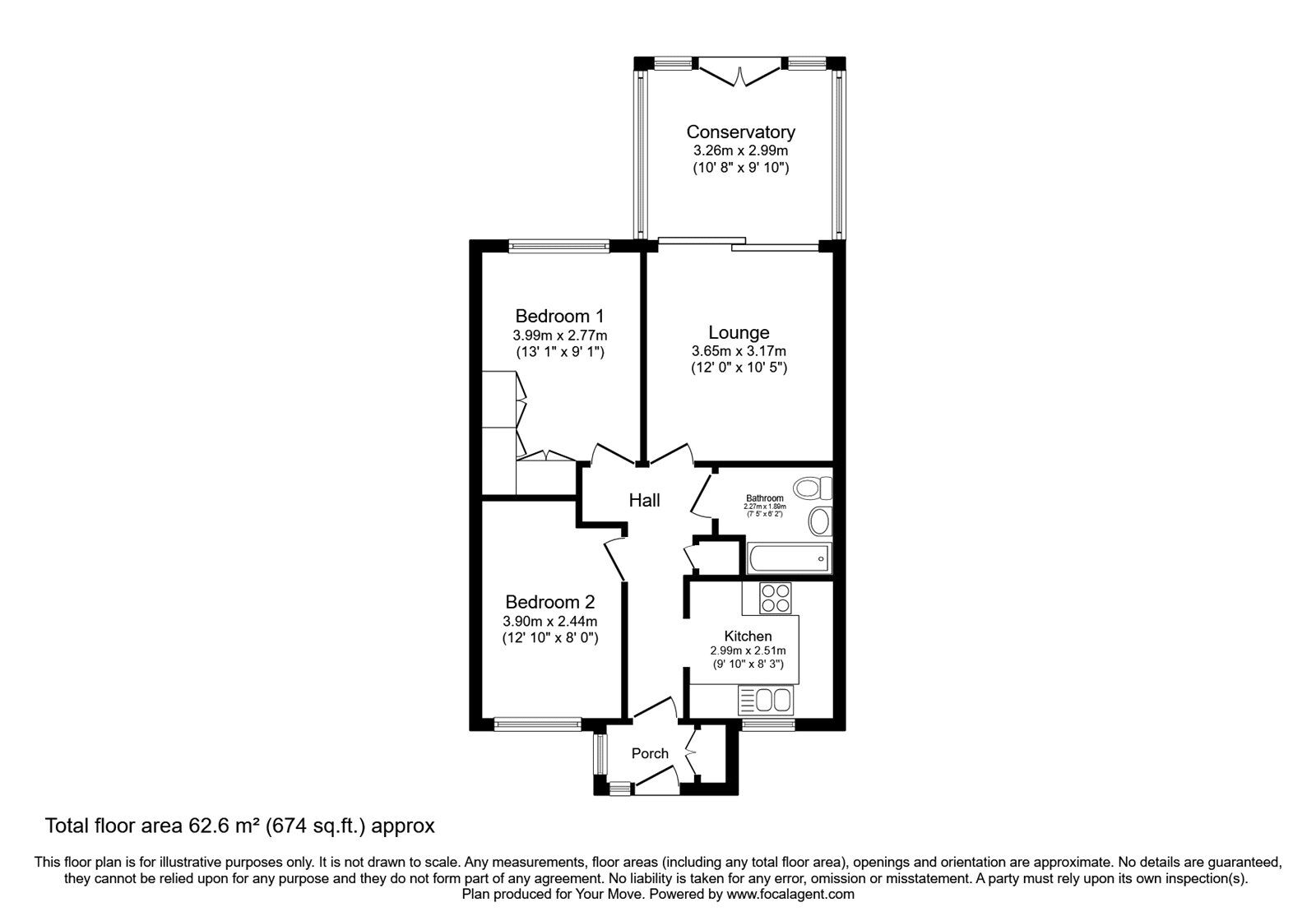 Floorplan of 2 bedroom End Terrace Bungalow for sale, Waveney Avenue, Perton, Staffordshire, WV6