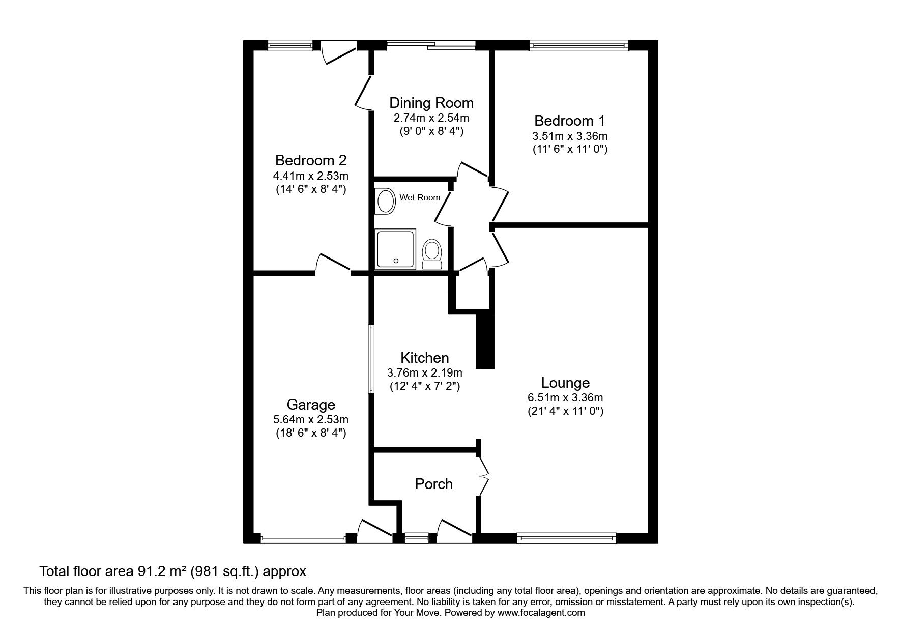 Floorplan of 3 bedroom Link Detached Bungalow for sale, Ashley Gardens, Codsall, Staffordshire, WV8