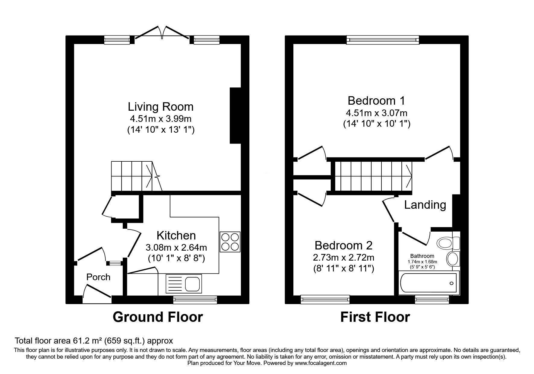 Floorplan of 2 bedroom End Terrace House for sale, Cosford Court, Perton Wolverhampton, Staffordshire, WV6