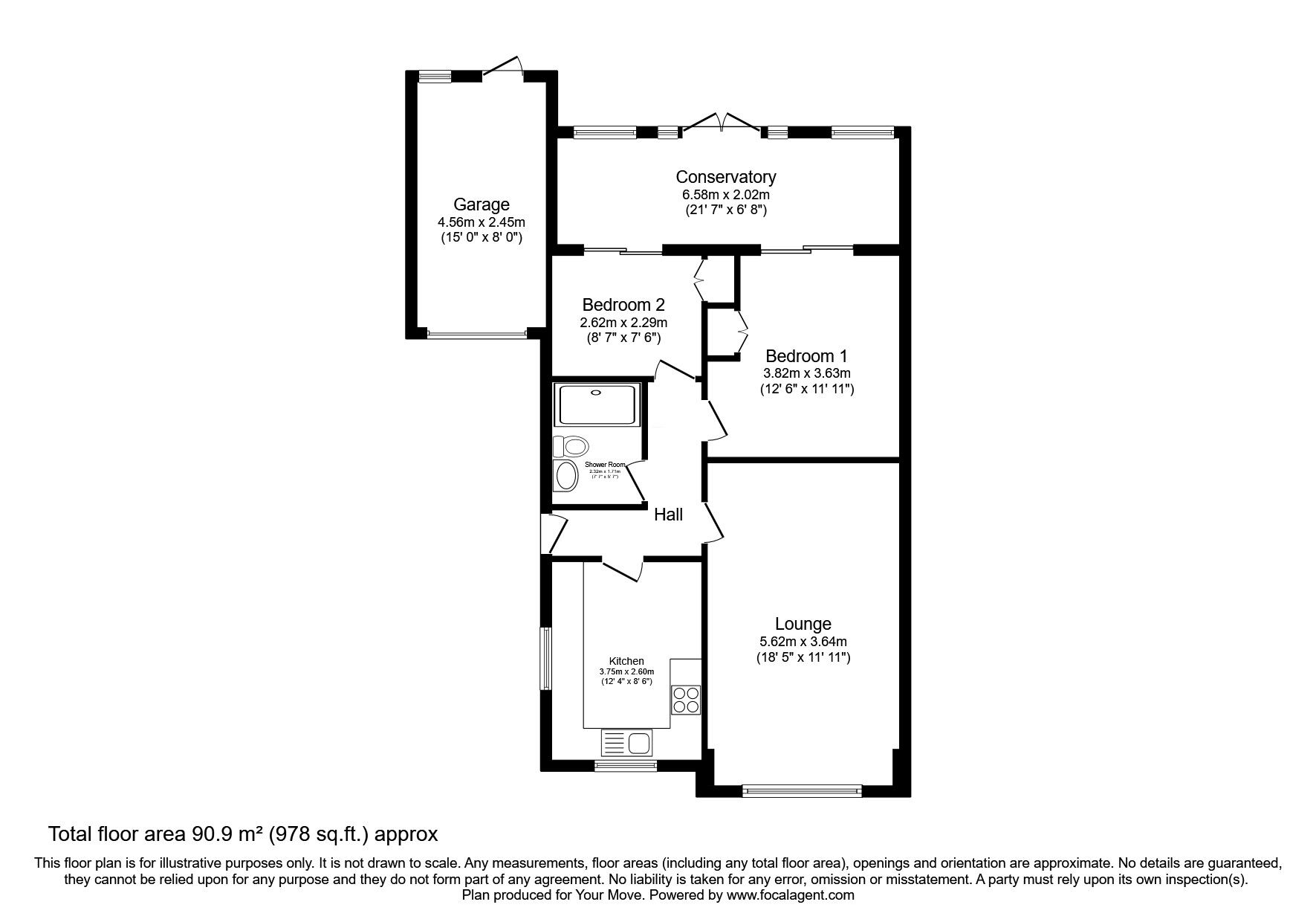 Floorplan of 2 bedroom Detached Bungalow for sale, Dunster Grove, Wolverhampton, Staffordshire, WV6