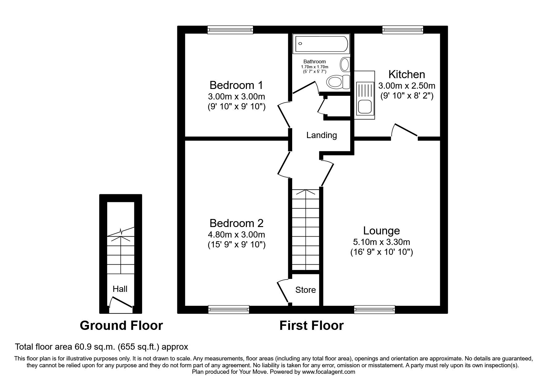 Floorplan of 2 bedroom  Flat to rent, Gainsborough Drive, Wolverhampton, Staffordshire, WV6