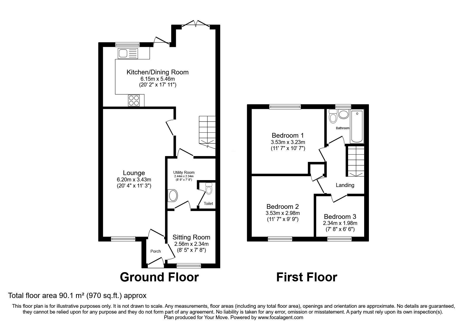 Floorplan of 3 bedroom Semi Detached House for sale, The Square, Pattingham, Staffordshire, WV6