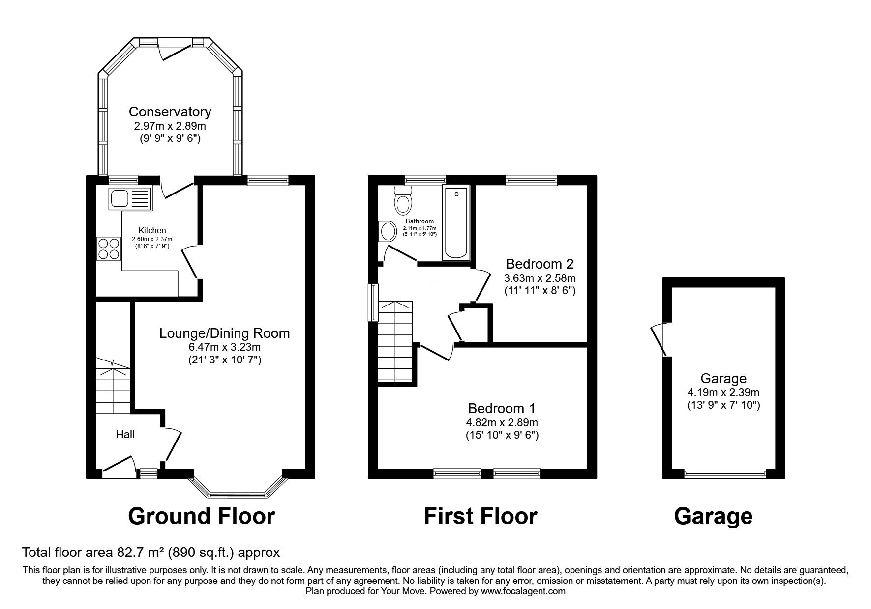 Floorplan of 2 bedroom Semi Detached House for sale, Sandown Drive, Perton, Staffordshire, WV6