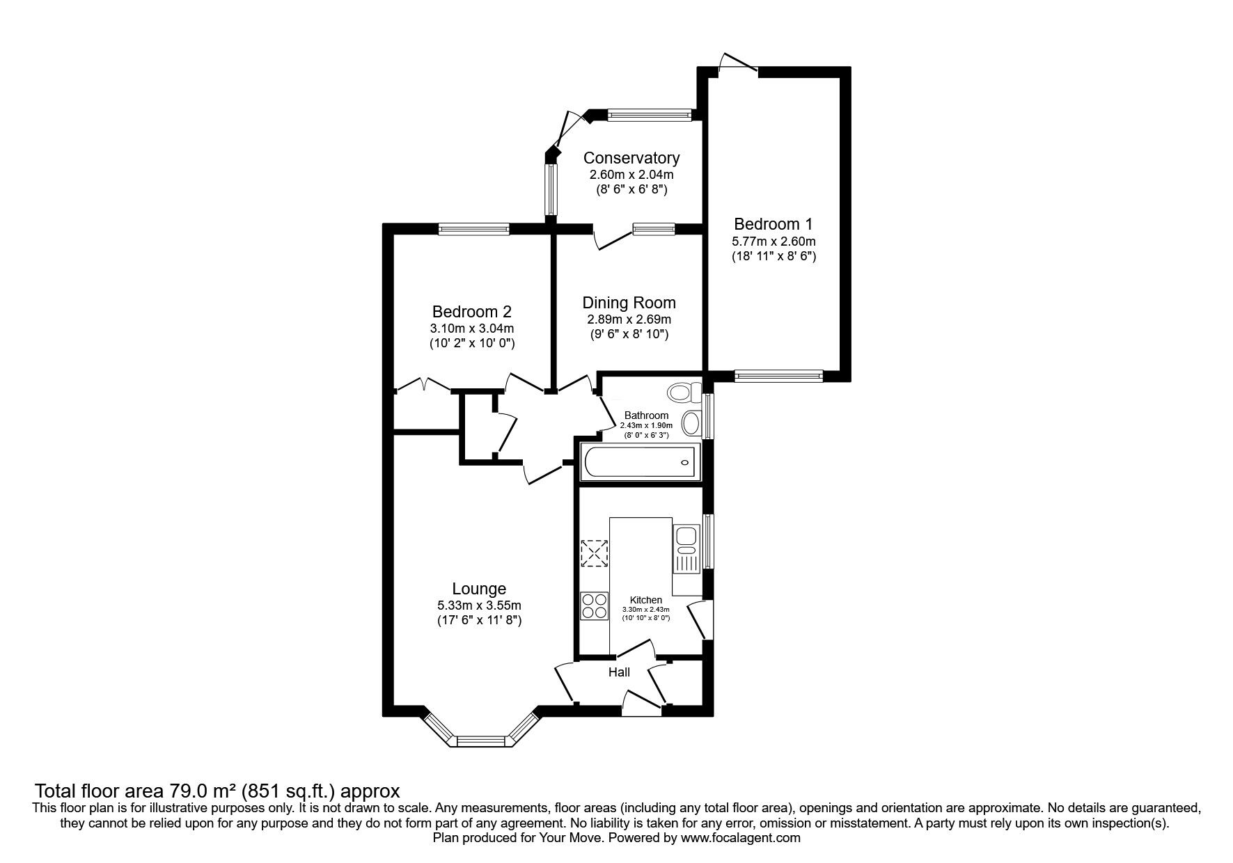 Floorplan of 2 bedroom Detached Bungalow for sale, Pugin Close, Perton Wolverhampton, Staffordshire, WV6