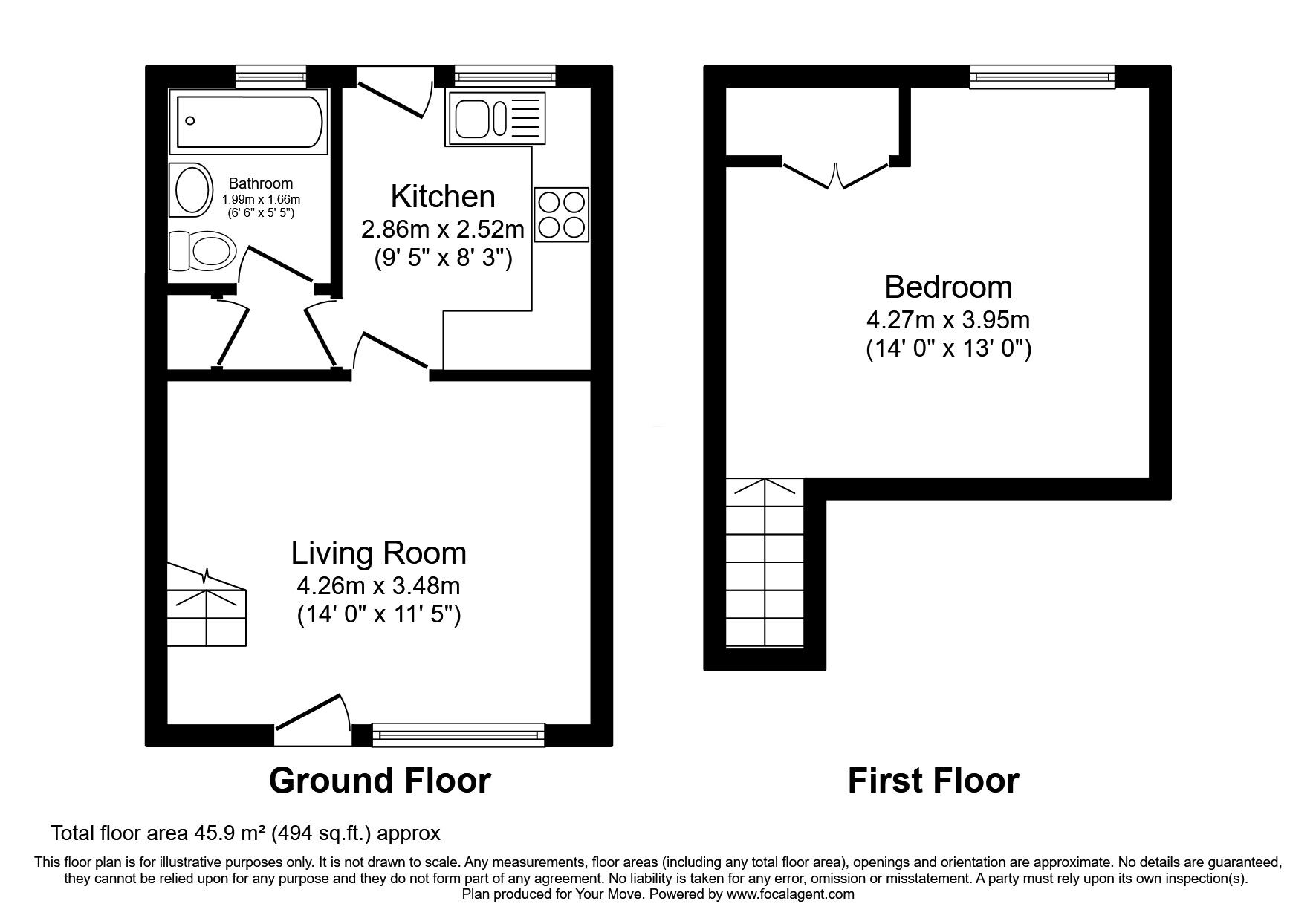 Floorplan of 1 bedroom Semi Detached Bungalow for sale, Grasmere Avenue, Perton, Staffordshire, WV6