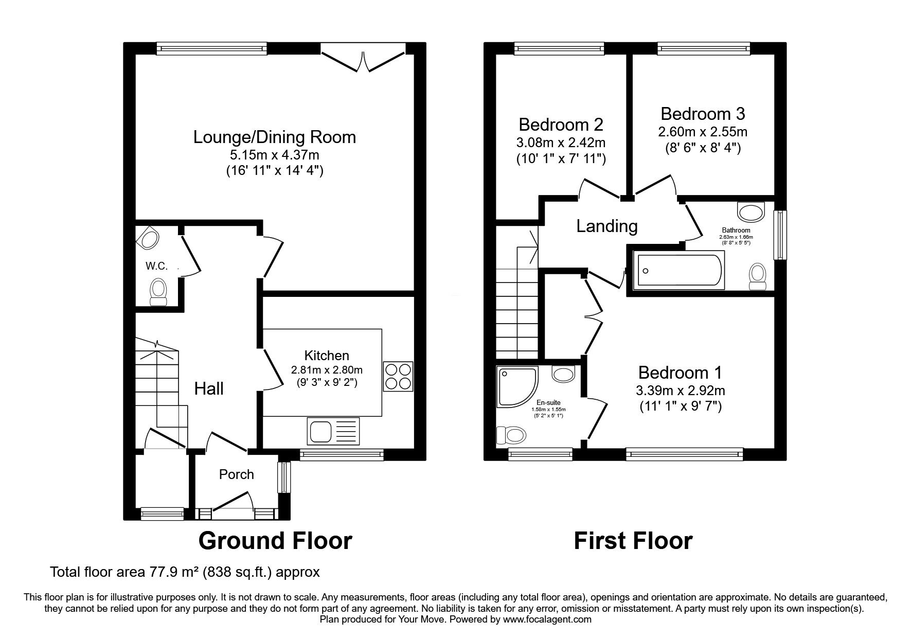 Floorplan of 3 bedroom Semi Detached House for sale, Guthrum Close, Perton Wolverhampton, Staffordshire, WV6