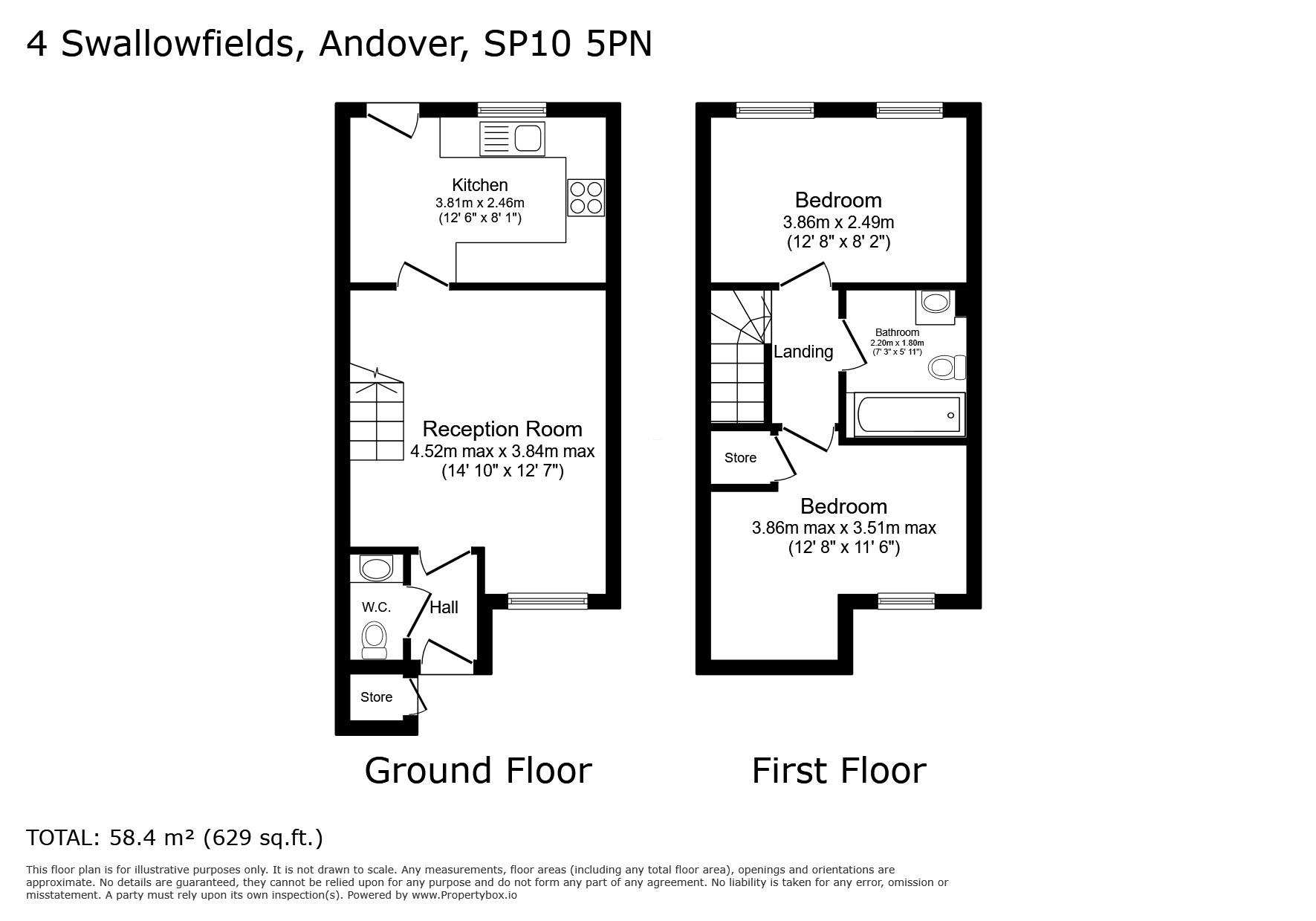 Floorplan of 2 bedroom Mid Terrace House for sale, Swallowfields, Andover, Hampshire, SP10