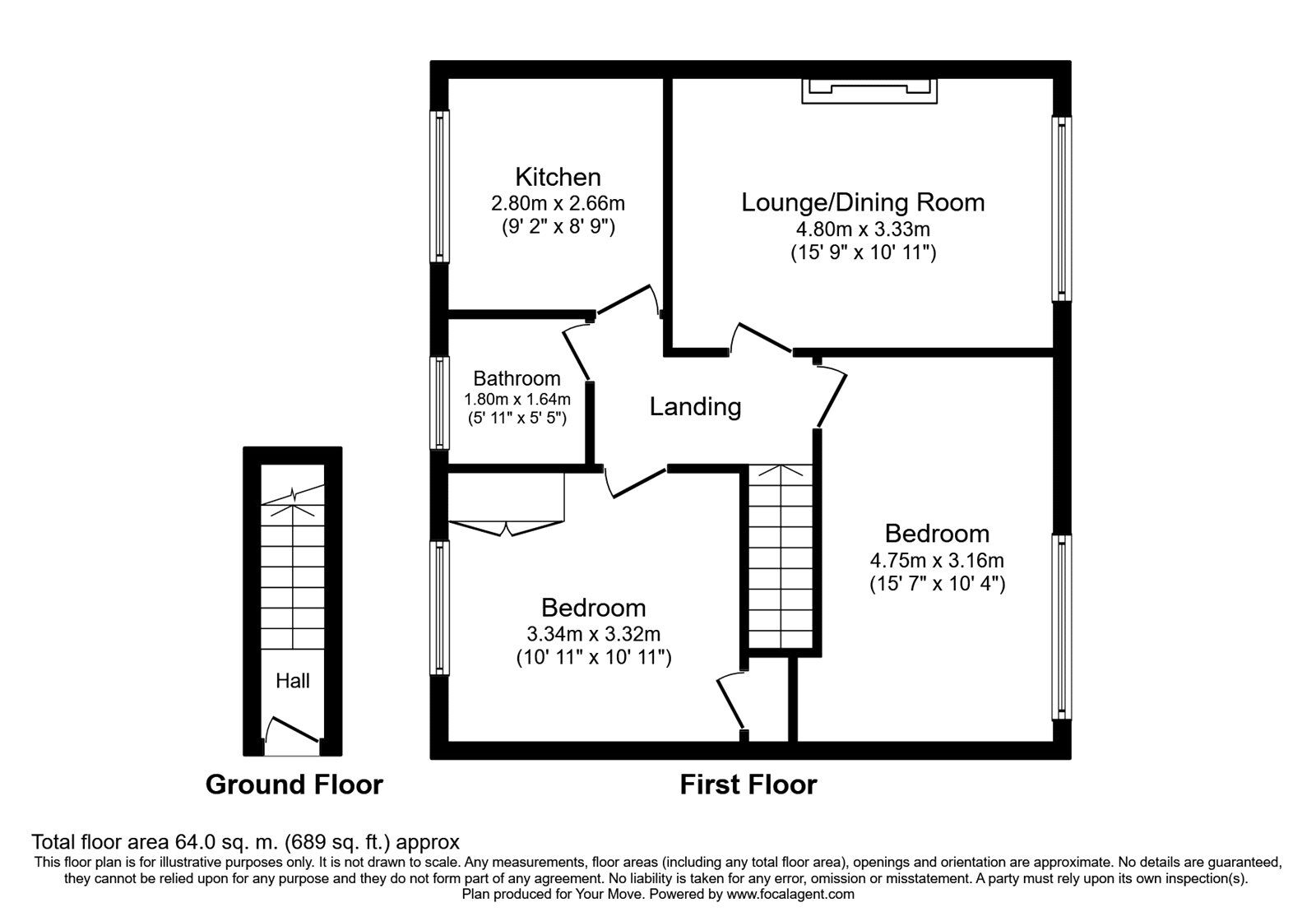 Floorplan of 2 bedroom  Flat for sale, Cranbourne Lane, Basingstoke, Hampshire, RG21