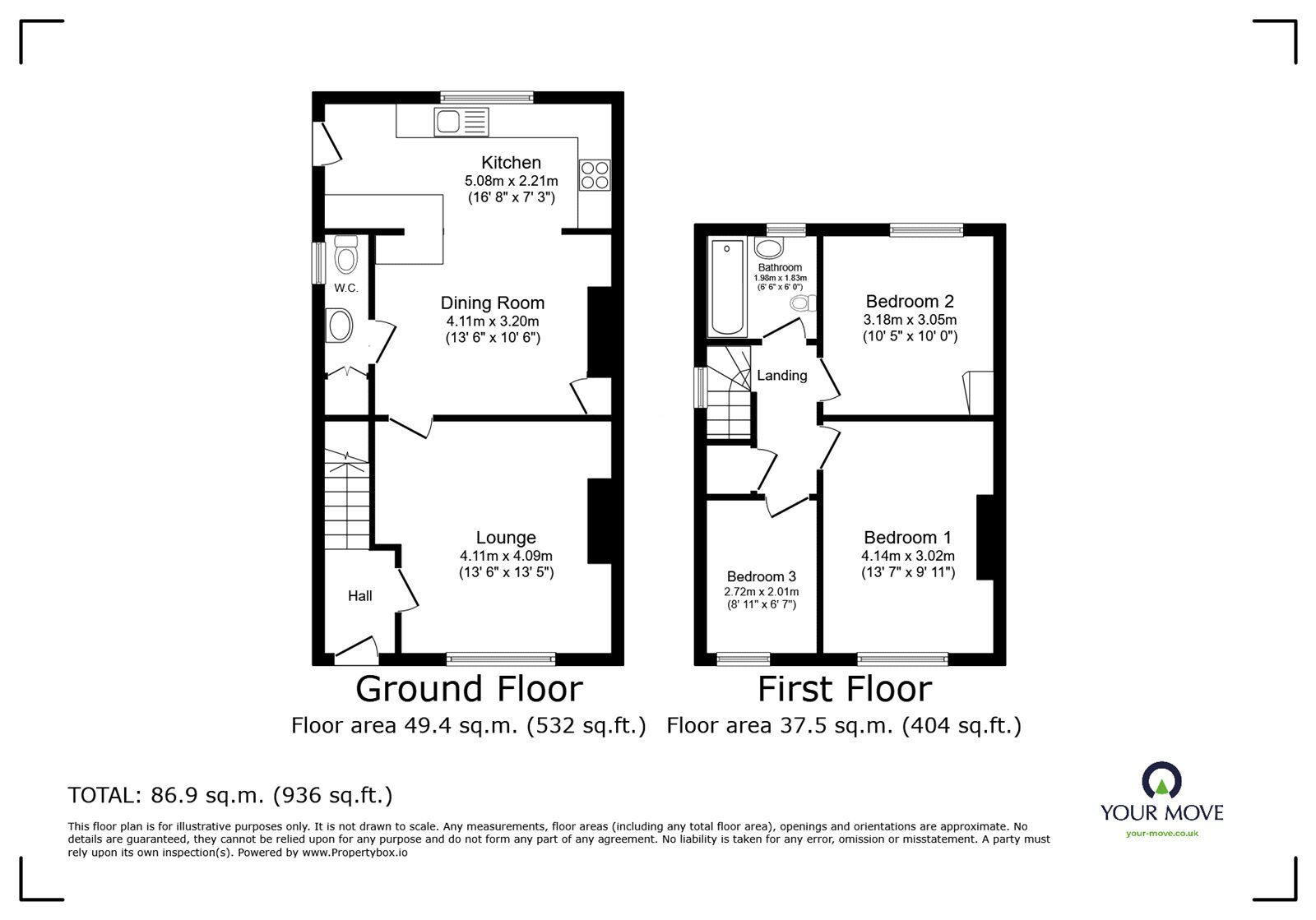 Floorplan of 3 bedroom End Terrace House for sale, Bloswood Lane, Whitchurch, Hampshire, RG28