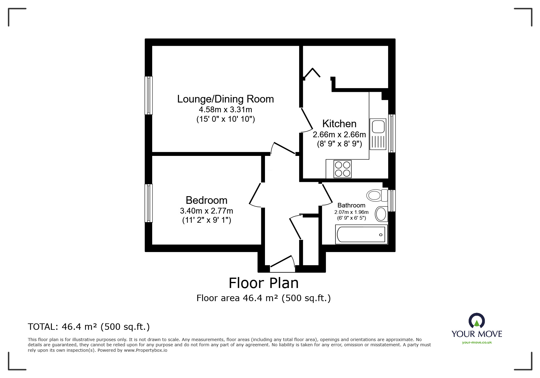 Floorplan of 1 bedroom  Flat for sale, Park Gardens, Basingstoke, Hampshire, RG21