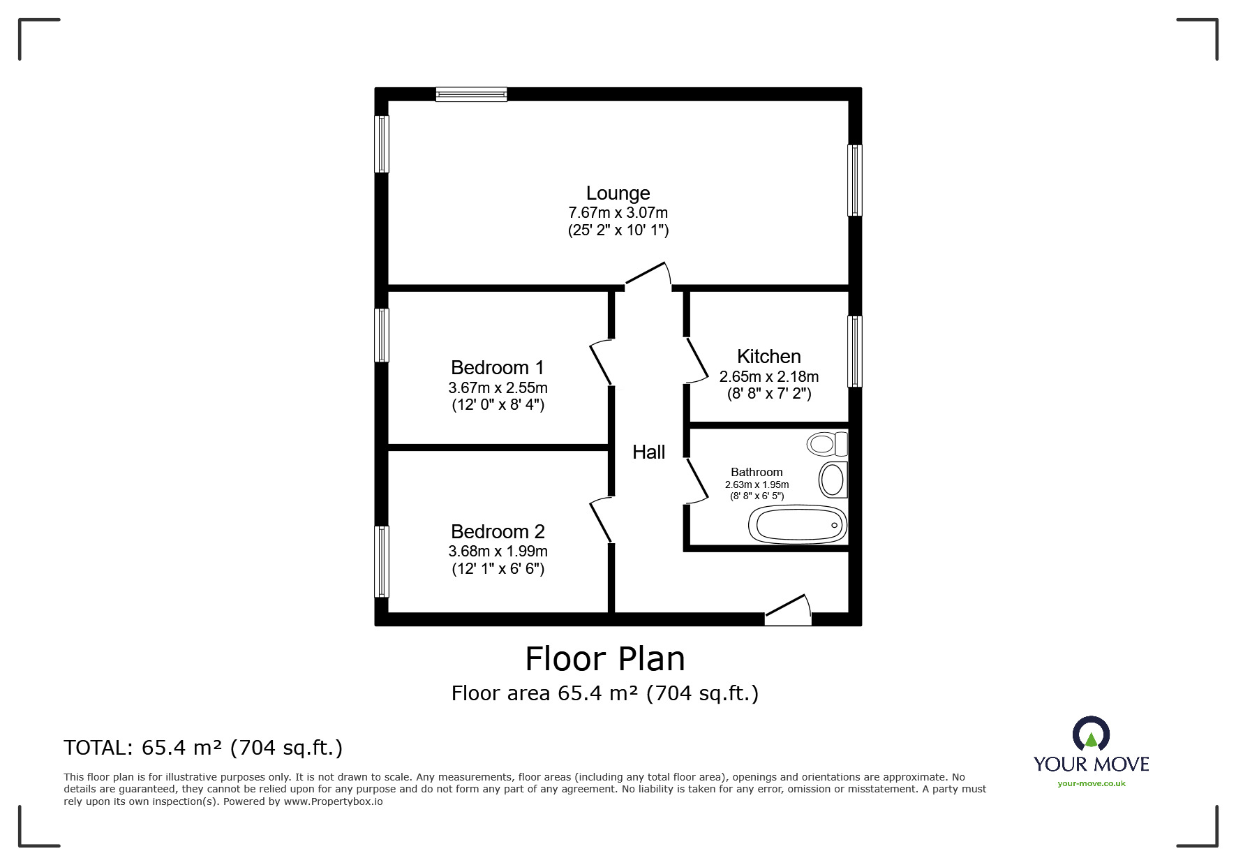 Floorplan of 2 bedroom  Flat to rent, Parkfield House, Loudon Way, Kent, TN23