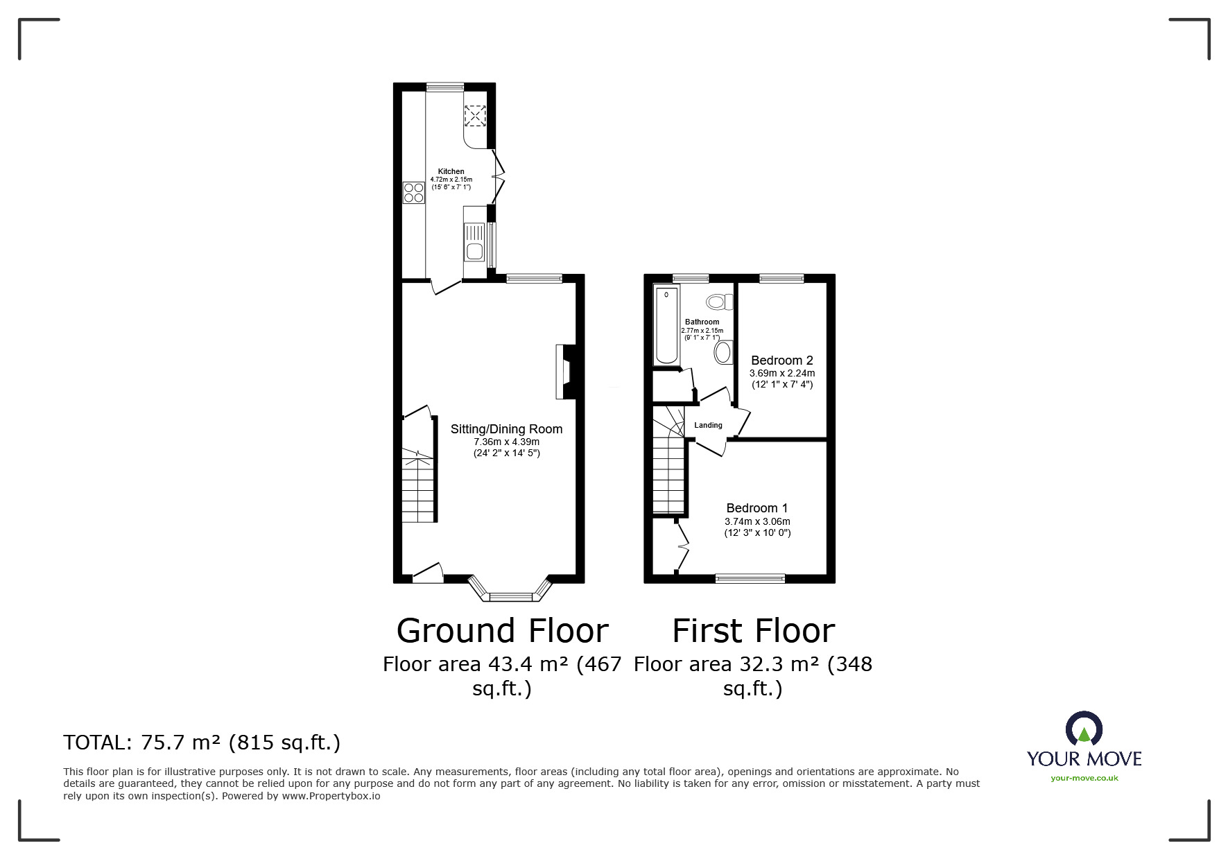 Floorplan of 2 bedroom End Terrace House for sale, Glover Road, Willesborough, Kent, TN24