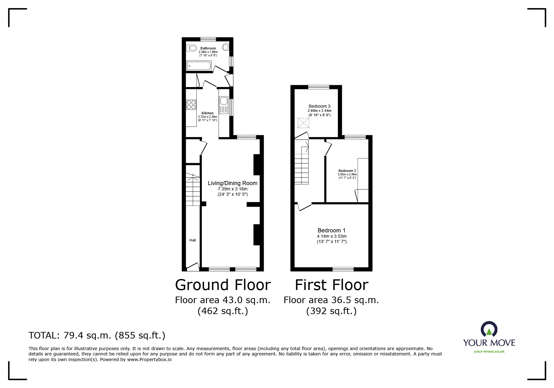 Floorplan of Mid Terrace House for sale, Romney Road, Willesborough, Kent, TN24