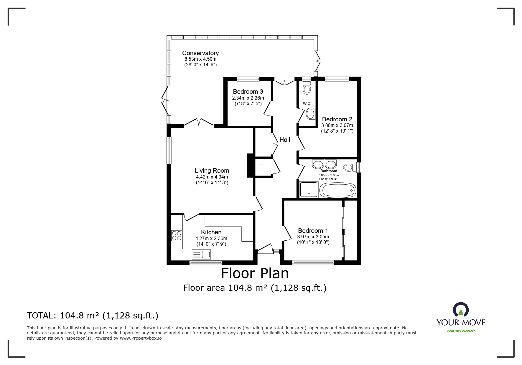 Floorplan of 3 bedroom Link Detached Bungalow for sale, Cygnet Way, Ashford, Kent, TN23