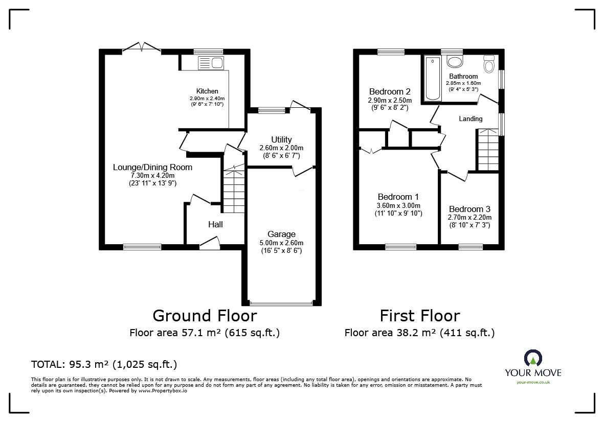 Floorplan of 3 bedroom Link Detached House for sale, Viburnum Close, Ashford, Kent, TN23