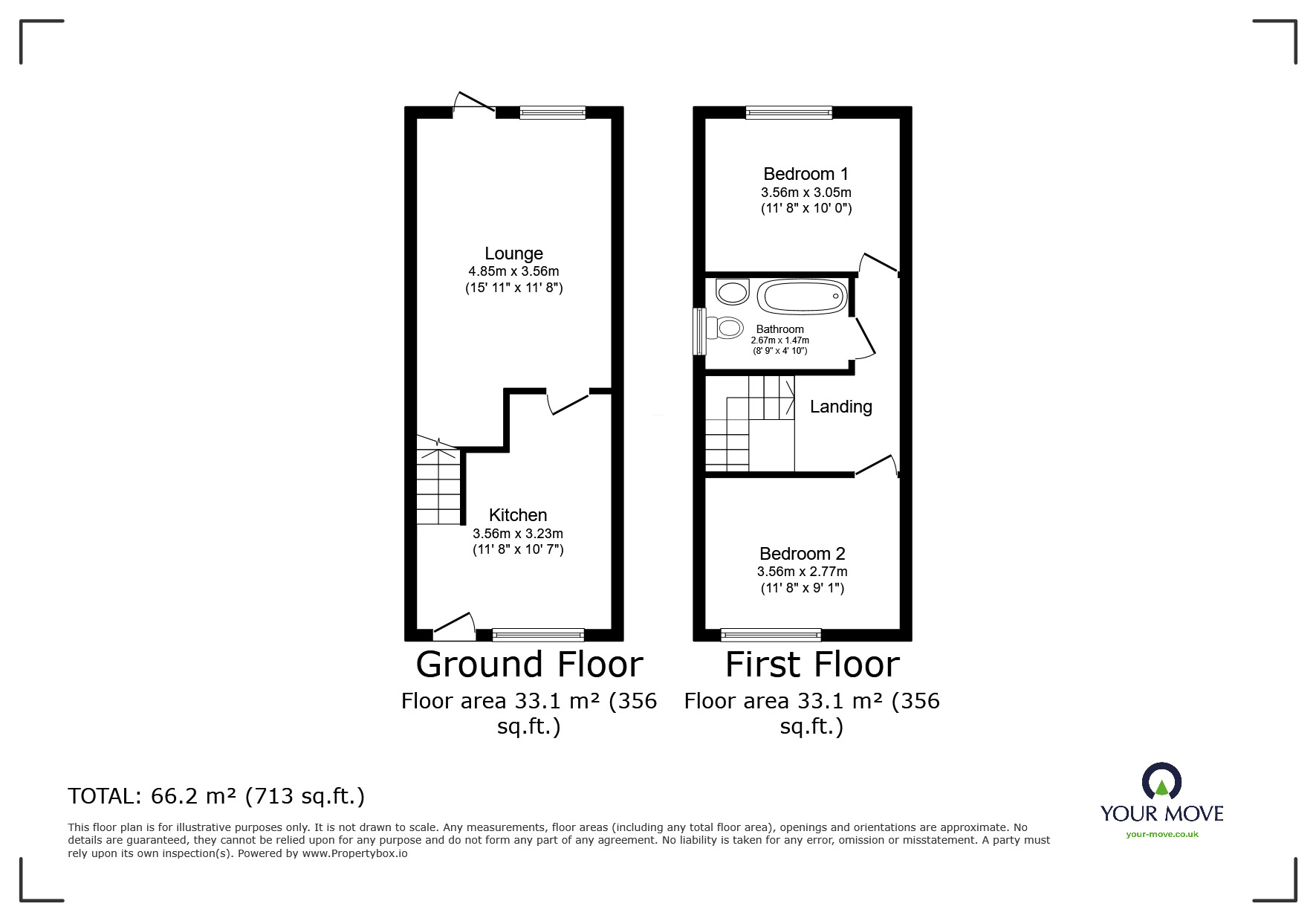 Floorplan of 2 bedroom Mid Terrace House to rent, Manorfield, Ashford, Kent, TN23