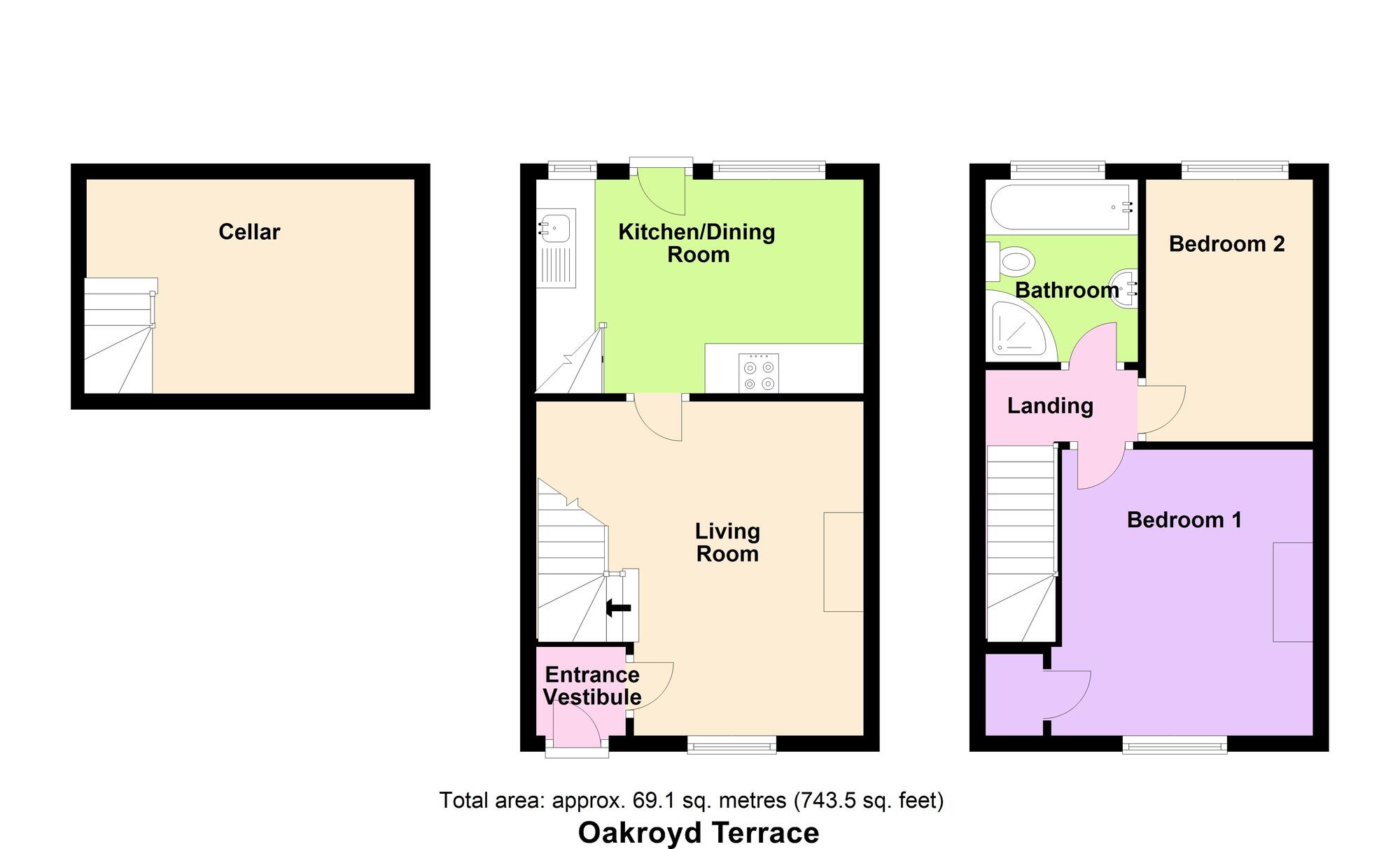 Floorplan of 2 bedroom End Terrace House for sale, Oakroyd Terrace, Baildon, West Yorkshire, BD17