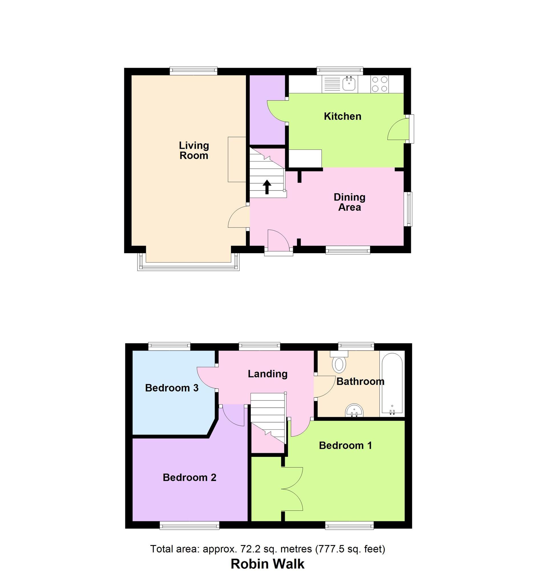 Floorplan of 3 bedroom End Terrace House for sale, Robin Walk, Shipley, West Yorkshire, BD18