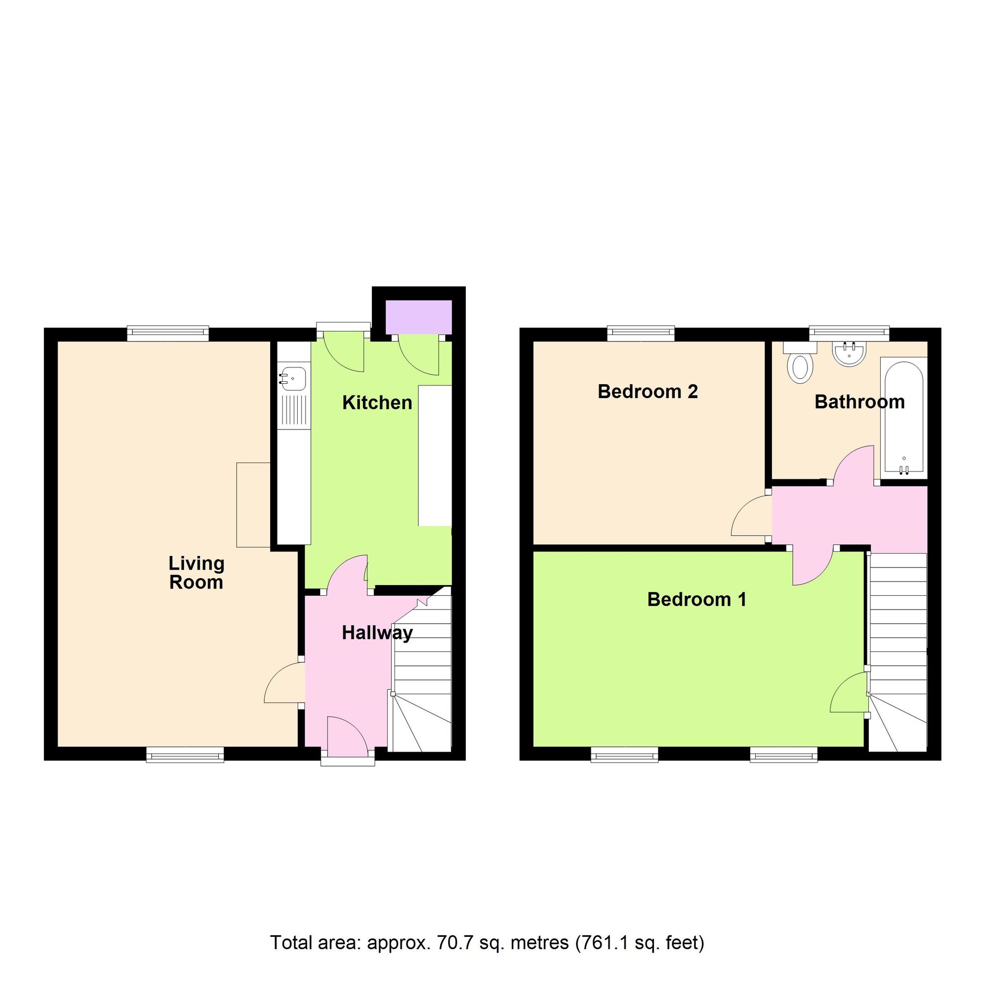 Floorplan of 2 bedroom Mid Terrace House for sale, Denby Drive, Baildon, West Yorkshire, BD17