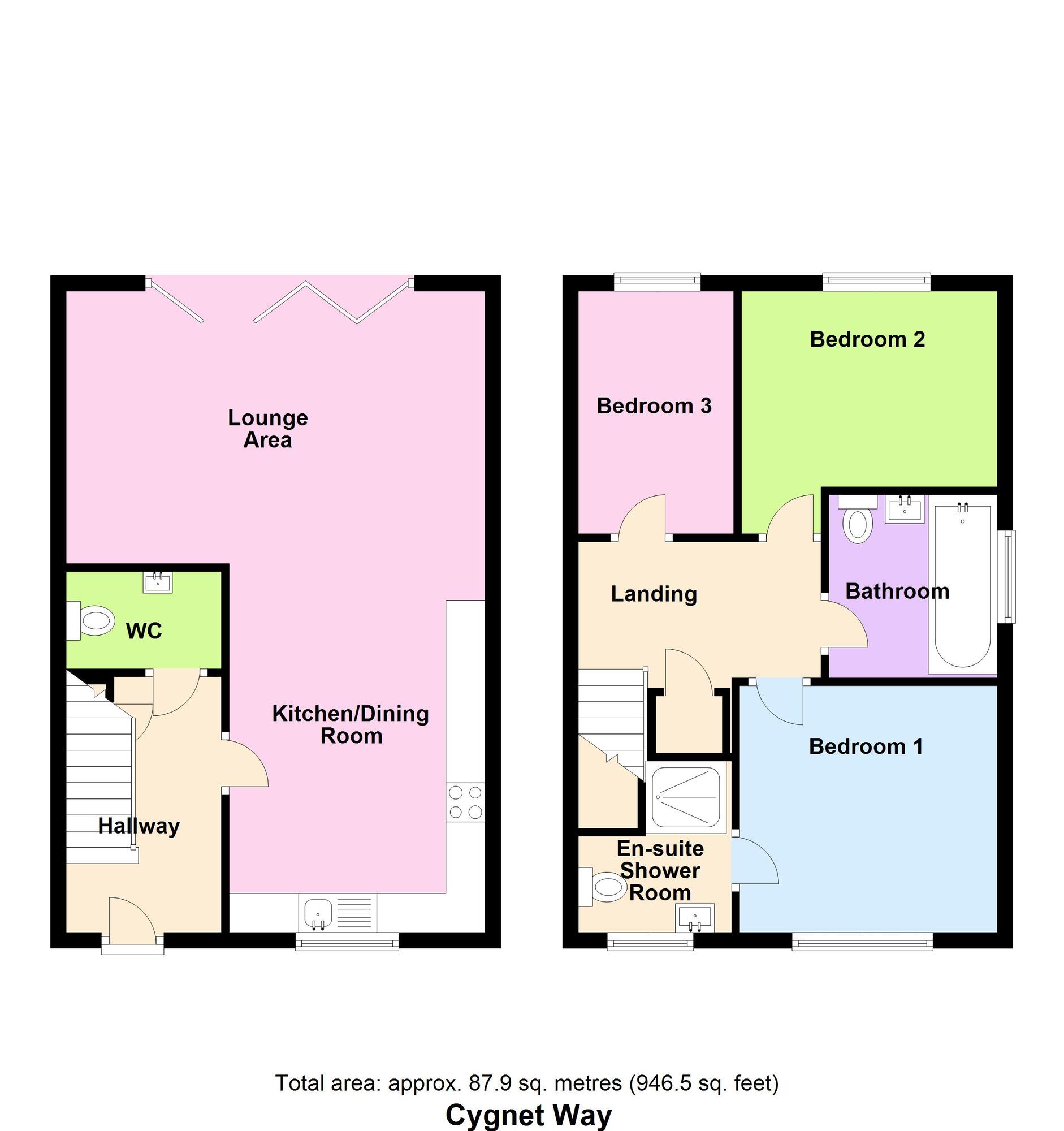 Floorplan of 3 bedroom Semi Detached House for sale, Cygnet Way, Shipley, West Yorkshire, BD17