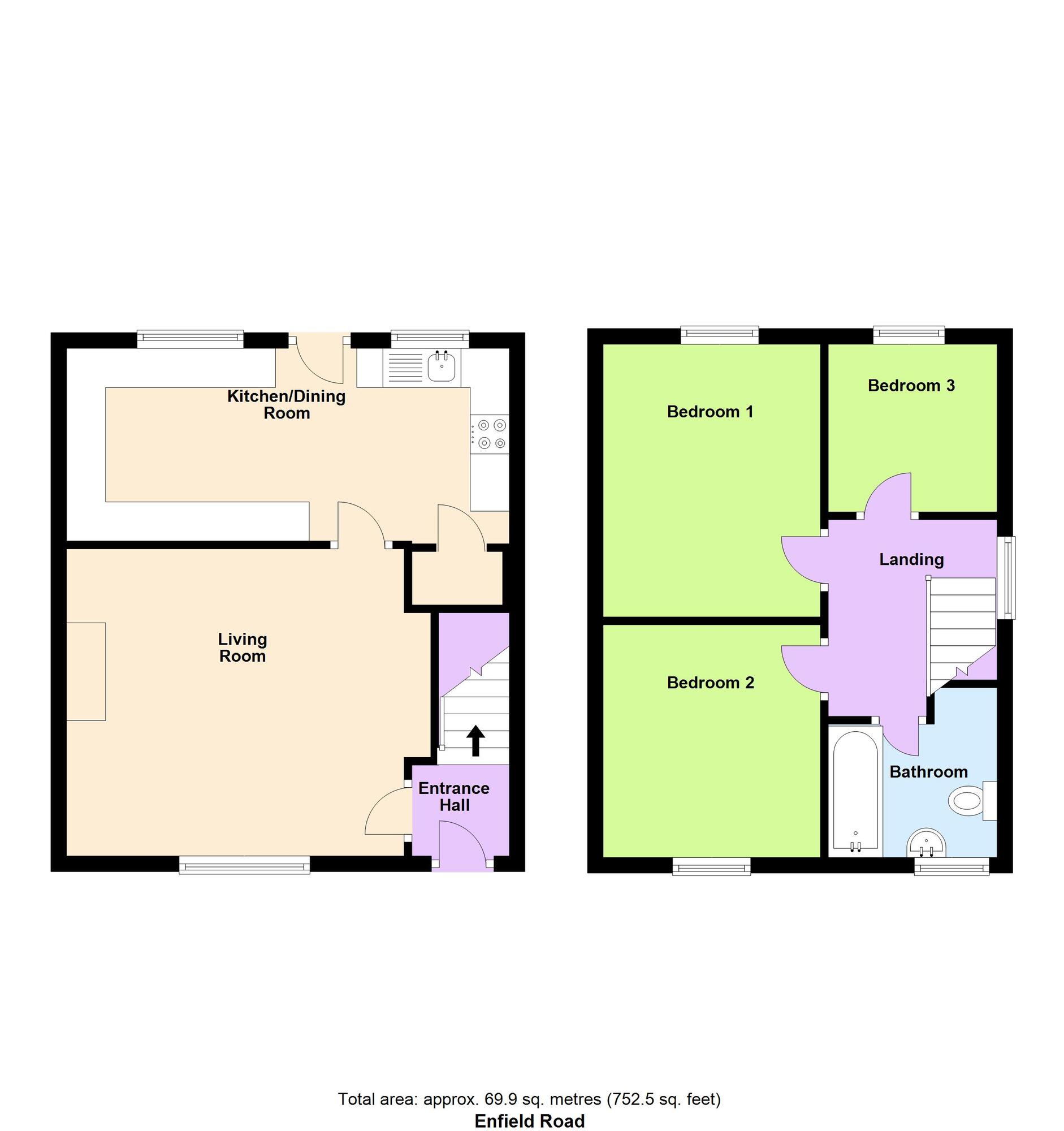 Floorplan of 3 bedroom Semi Detached House for sale, Enfield Road, Baildon, West Yorkshire, BD17