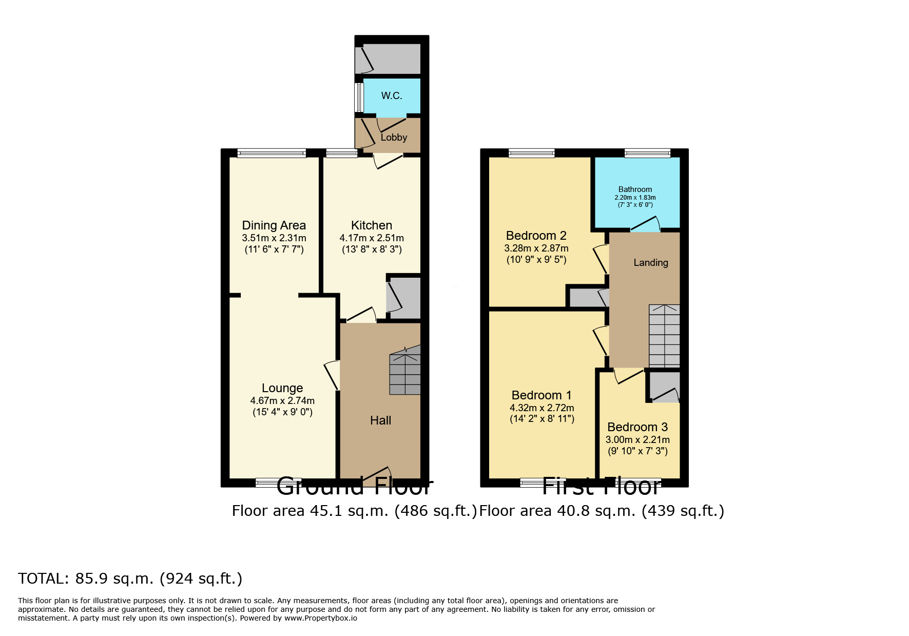 Floorplan of 3 bedroom Mid Terrace House for sale, Knightsbridge Road, Glen Parva, Leicester, LE2