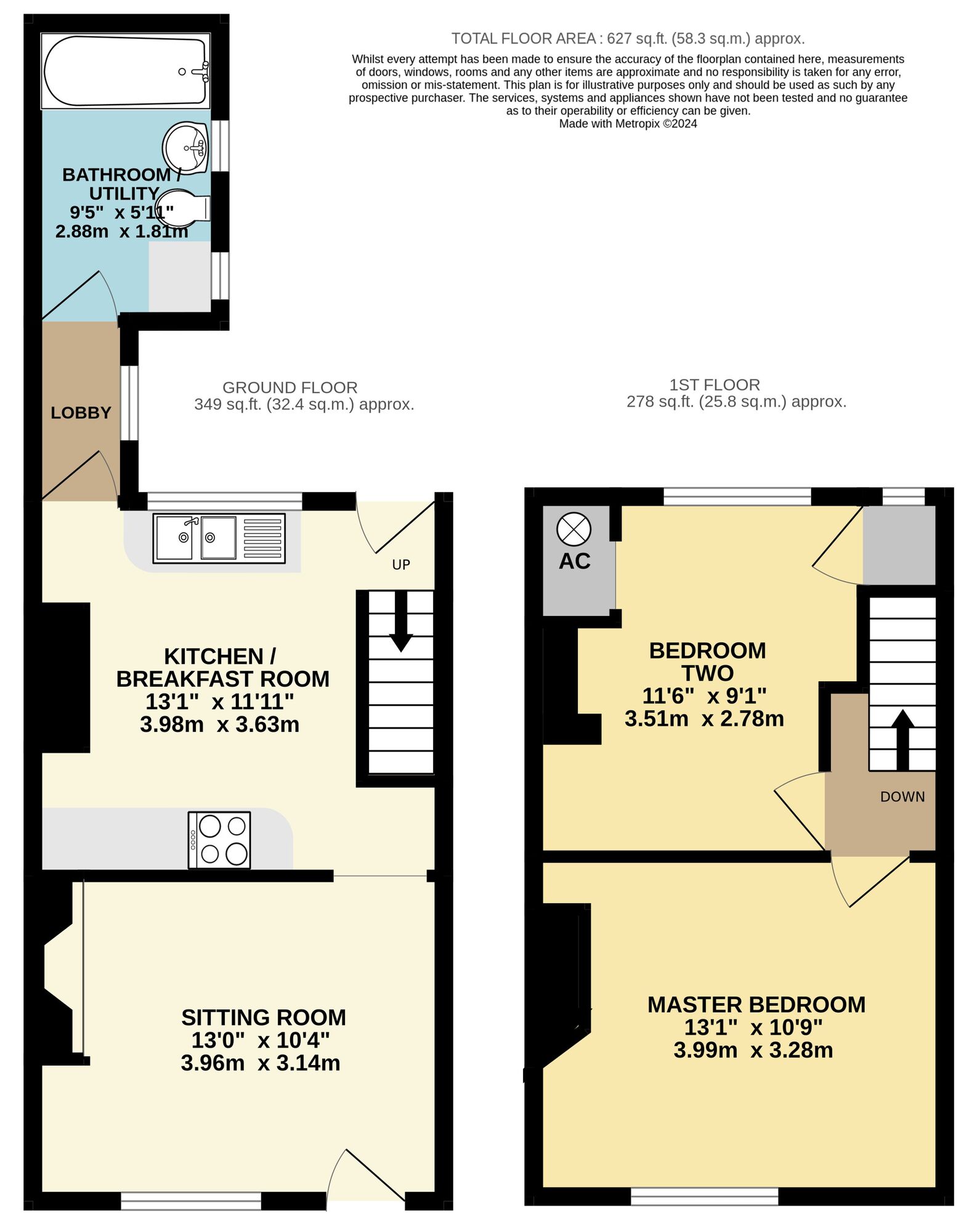 Floorplan of 2 bedroom Mid Terrace Property for sale, Tooks Common, Ilketshall St. Andrew, Suffolk, NR34