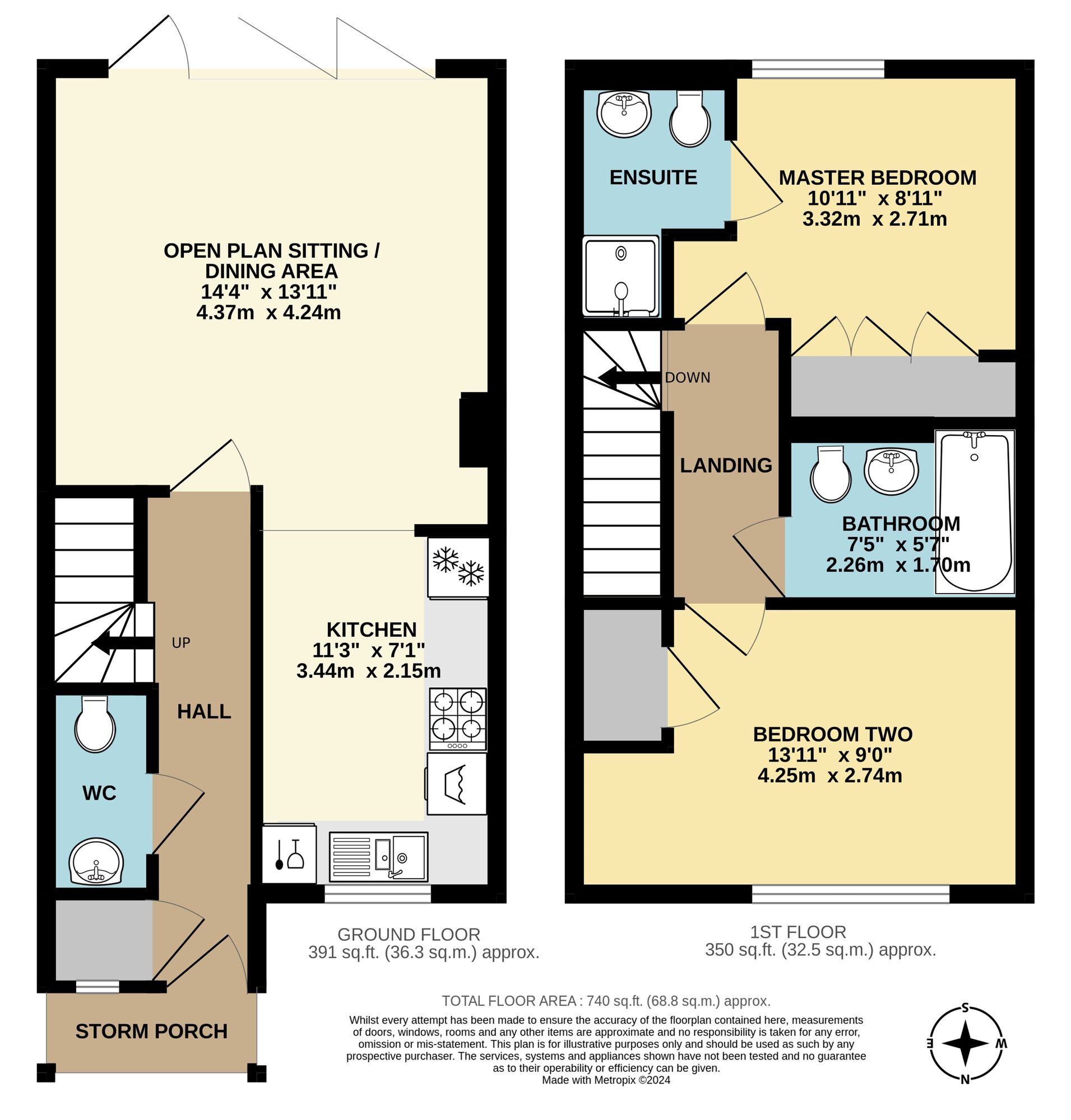 Floorplan of 2 bedroom Mid Terrace House for sale, Rutter Close, Ditchingham, Norfolk, NR35