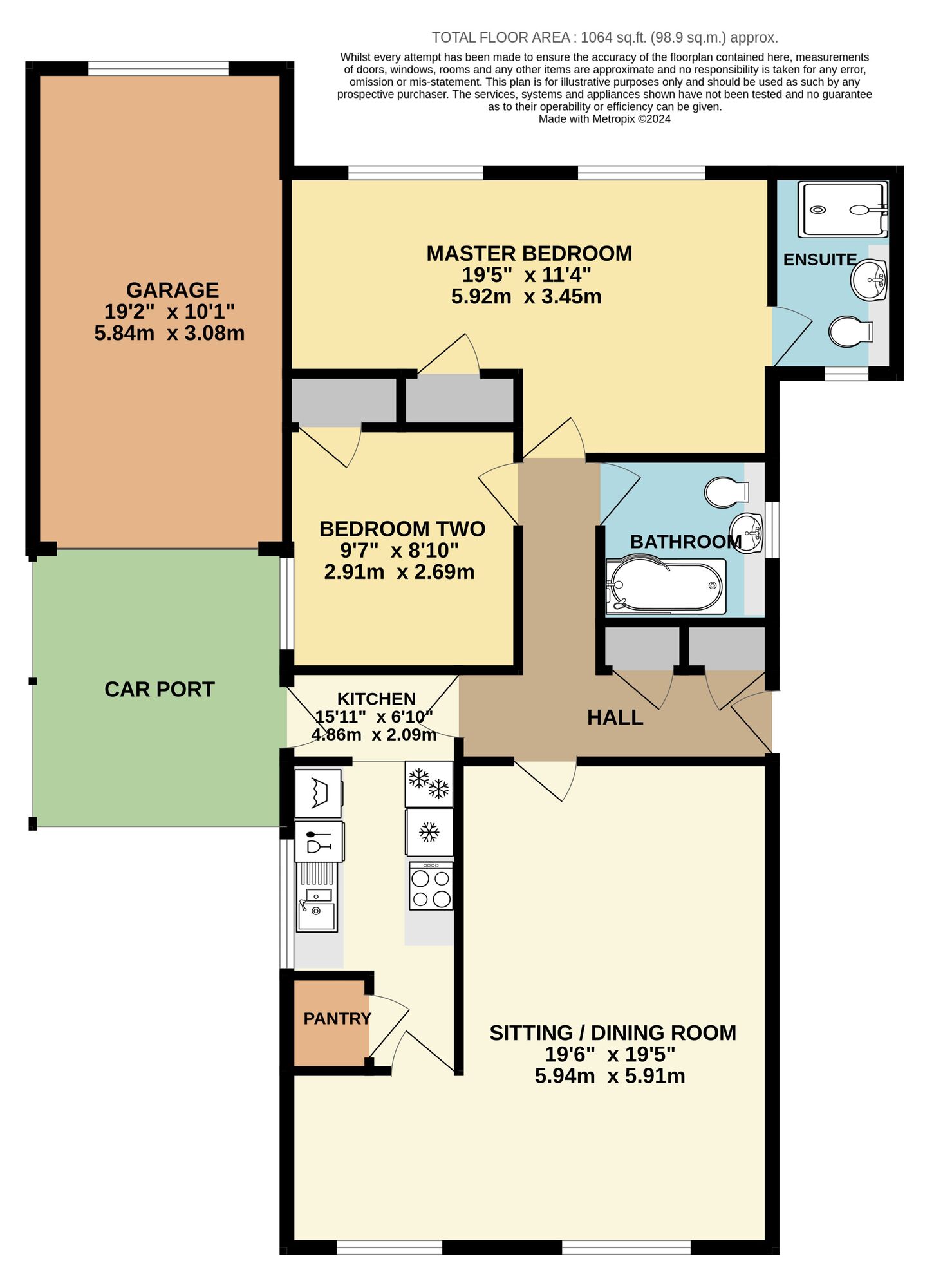 Floorplan of 2 bedroom Detached Bungalow for sale, Mill Common, Westhall, Suffolk, IP19