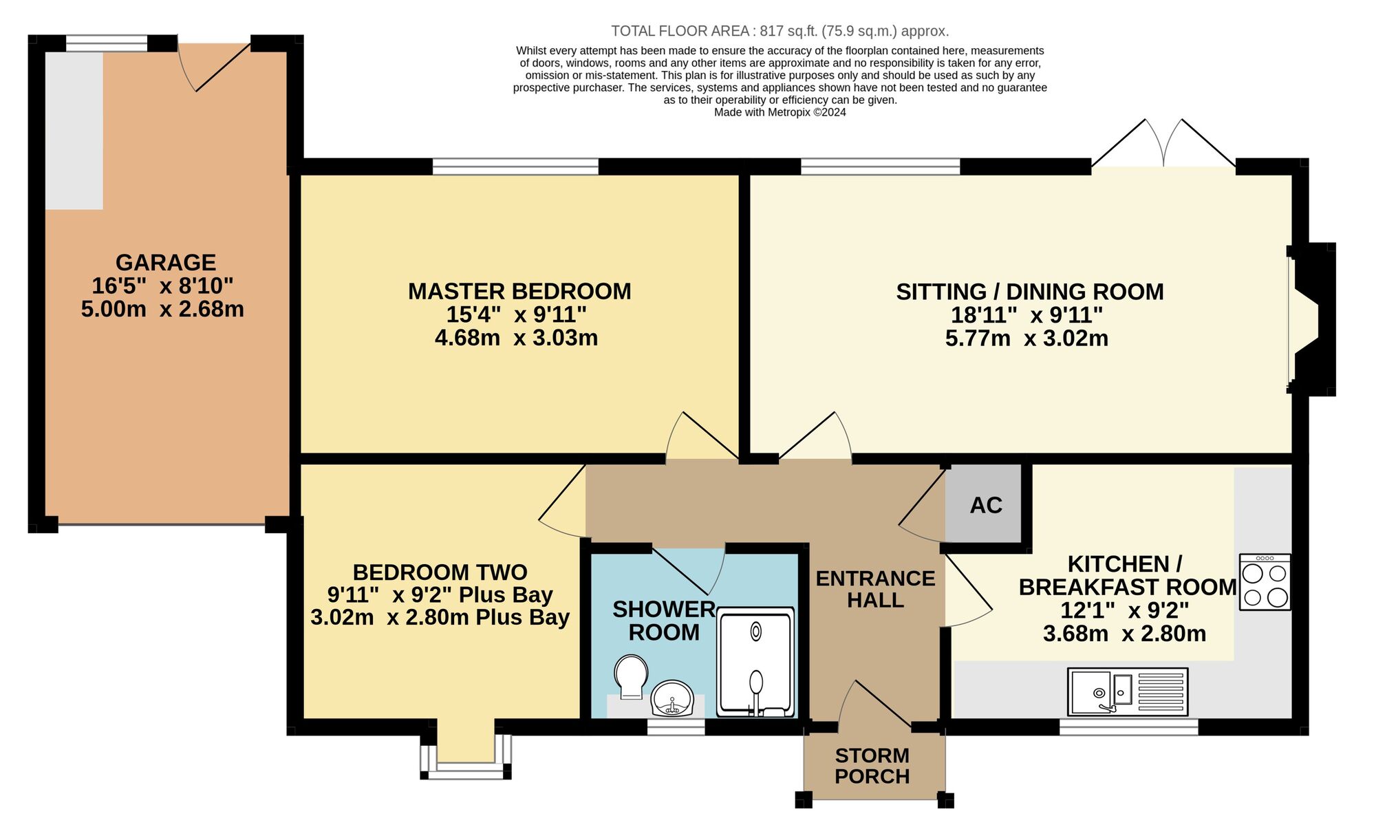 Floorplan of 2 bedroom Link Detached Bungalow for sale, Meadowvale Close, Beccles, Suffolk, NR34