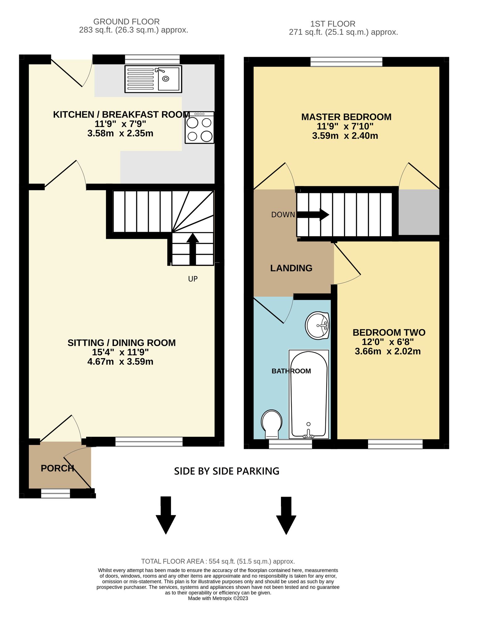 Floorplan of 2 bedroom Mid Terrace House to rent, Sycamore Close, Worlingham, Suffolk, NR34