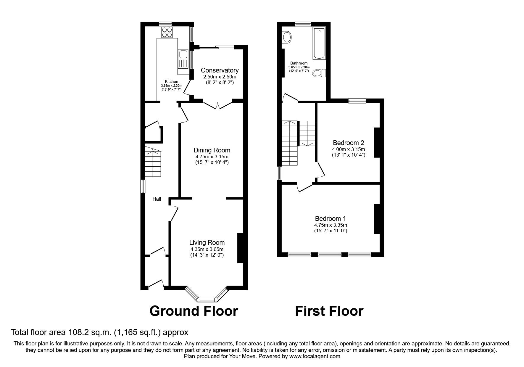 Floorplan of 2 bedroom End Terrace House to rent, Clarendon Road, Broadstairs, Kent, CT10