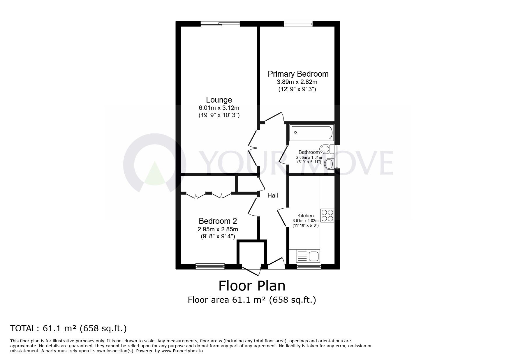 Floorplan of 2 bedroom Semi Detached Bungalow for sale, Church Court Grove, Broadstairs, Kent, CT10