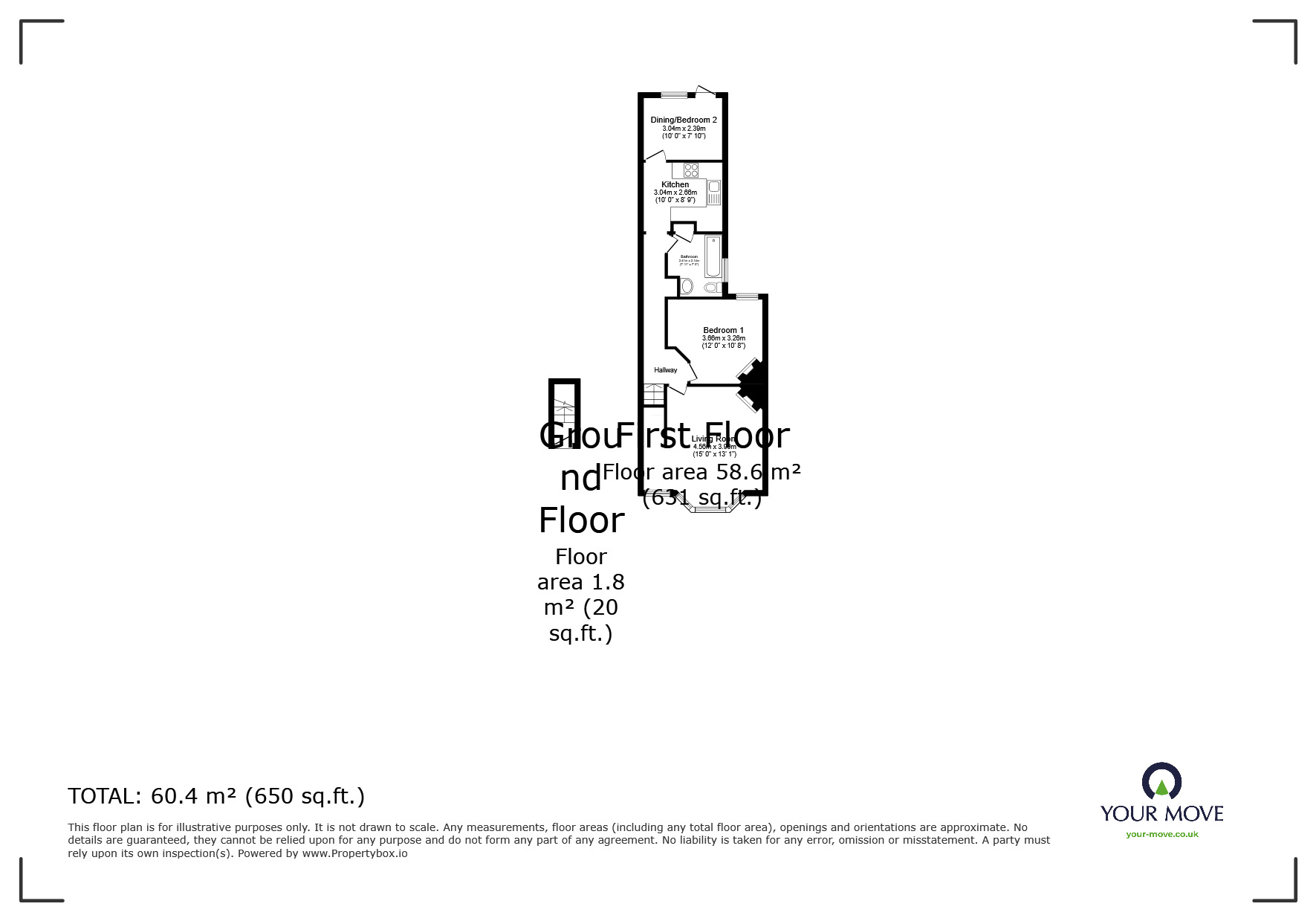 Floorplan of 2 bedroom  Flat to rent, Hollingdean Terrace, Brighton, East Sussex, BN1