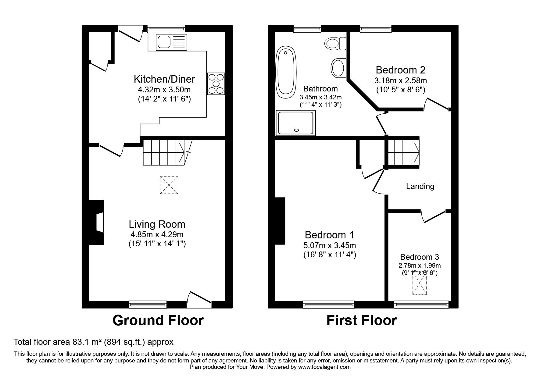 Floorplan of 3 bedroom Mid Terrace House for sale, Livesey Branch Road, Blackburn, Lancashire, BB2