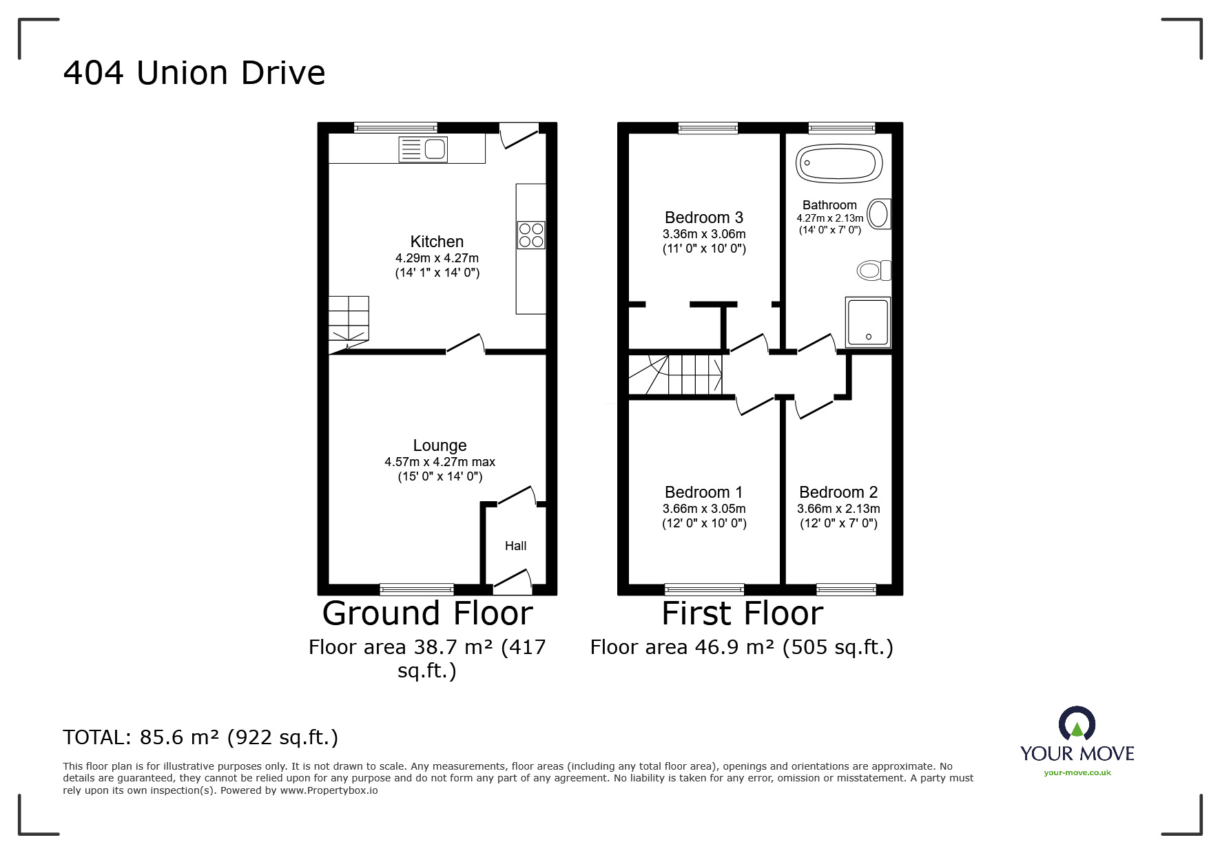 Floorplan of 3 bedroom End Terrace House for sale, Union Road, Oswaldtwistle, Lancashire, BB5