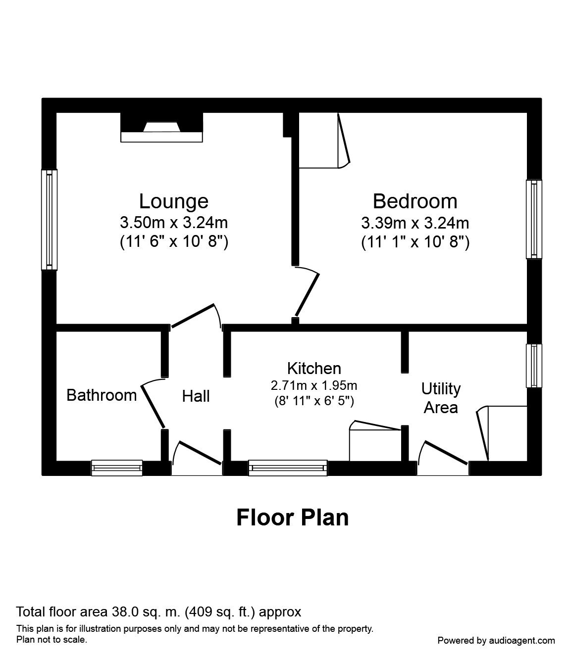 Floorplan of 1 bedroom Semi Detached Bungalow to rent, Whiteways, Bognor Regis, West Sussex, PO22