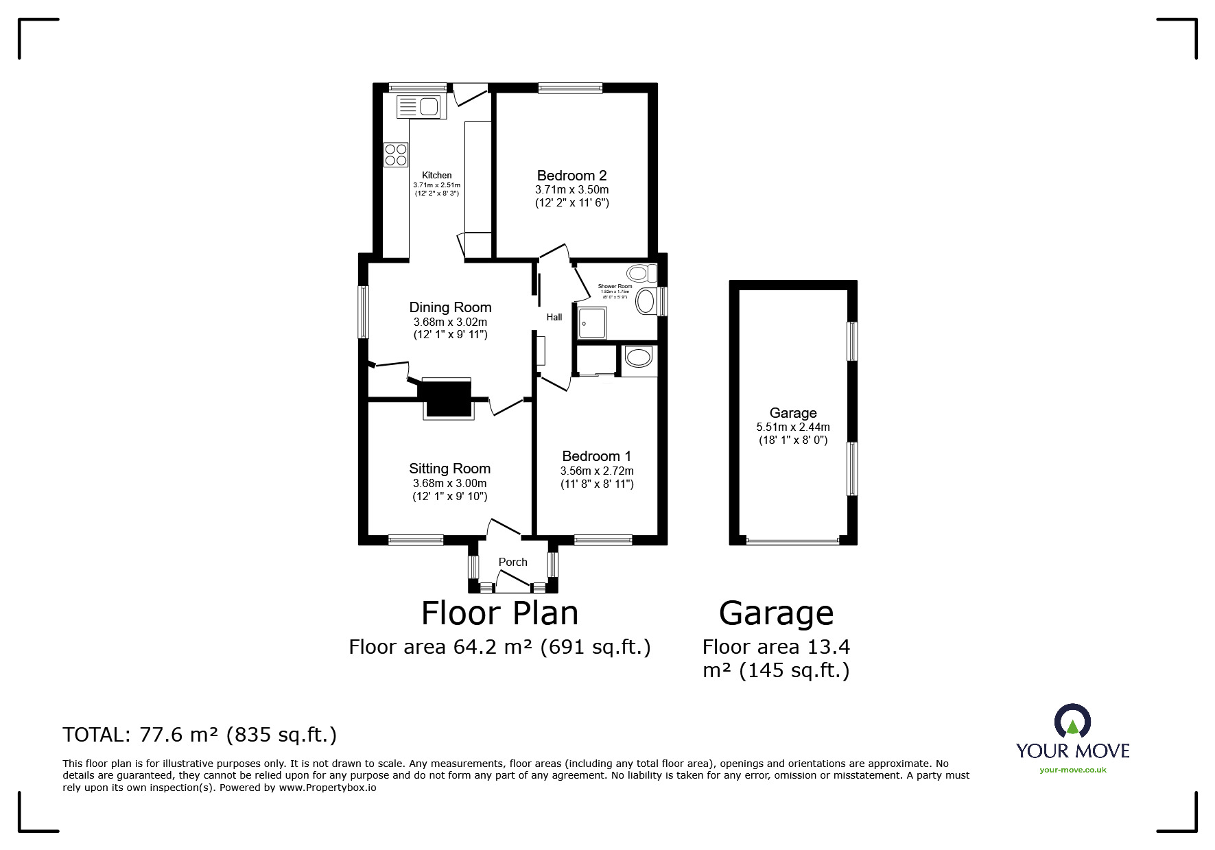 Floorplan of 2 bedroom Detached Bungalow for sale, Hook Lane, Aldingbourne, West Sussex, PO20