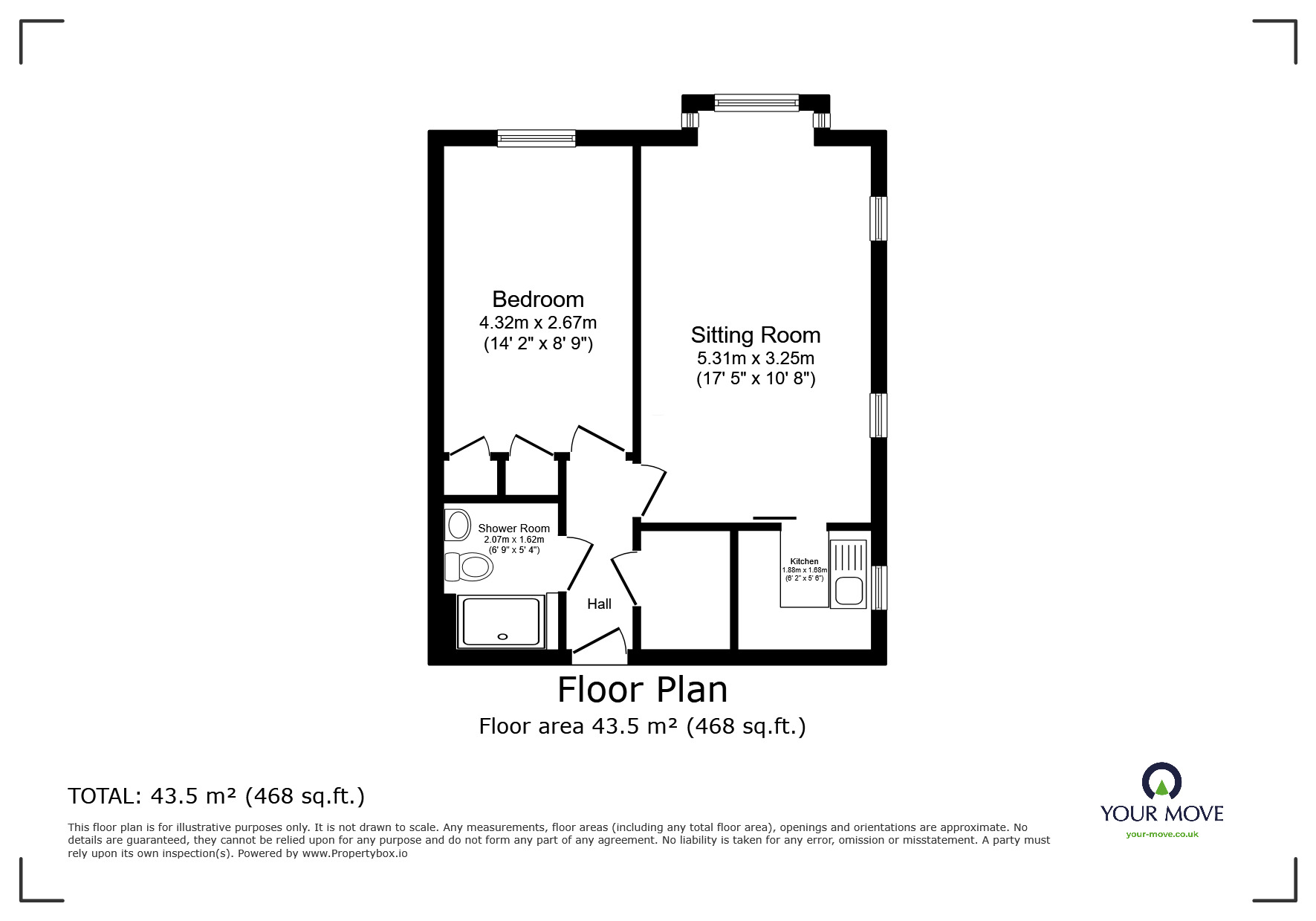 Floorplan of 1 bedroom  Flat for sale, West Street, Bognor Regis, West Sussex, PO21