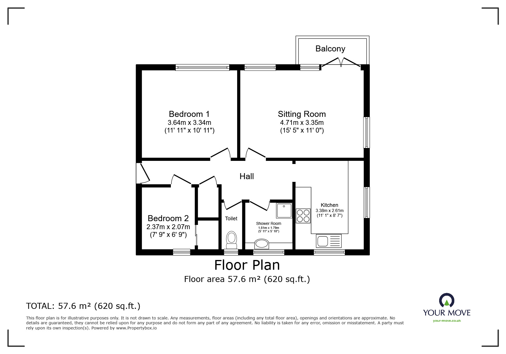 Floorplan of 2 bedroom  Flat for sale, Oakwood Court, Bognor Regis, West Sussex, PO21