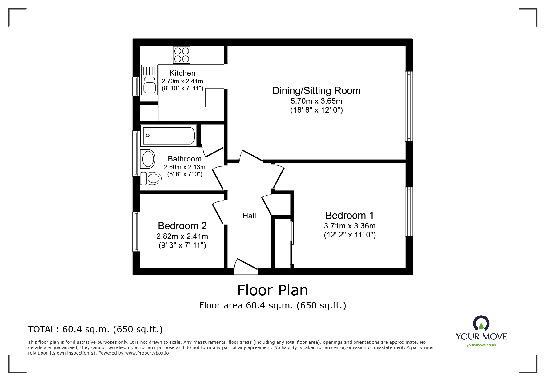 Floorplan of 2 bedroom  Flat for sale, Walton Court, Walton Avenue, West Sussex,, PO21