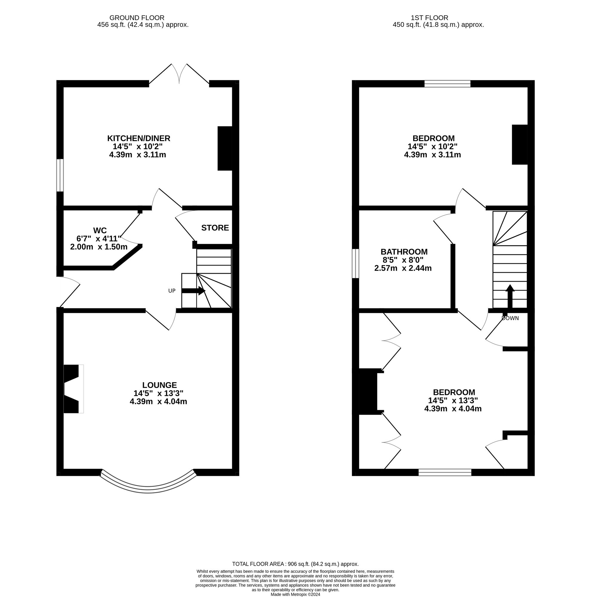 Floorplan of 2 bedroom Semi Detached House for sale, Broadway, Derbyshire, DE5