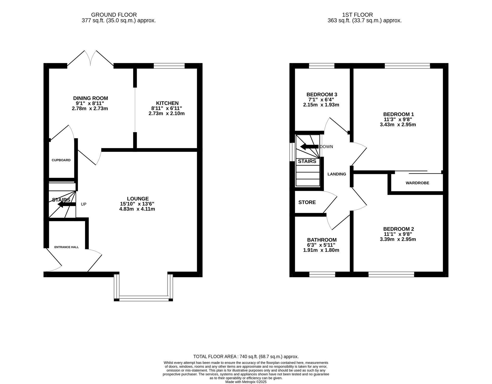 Floorplan of 3 bedroom End Terrace House for sale, Belgrave Close, Belper, Derbyshire, DE56