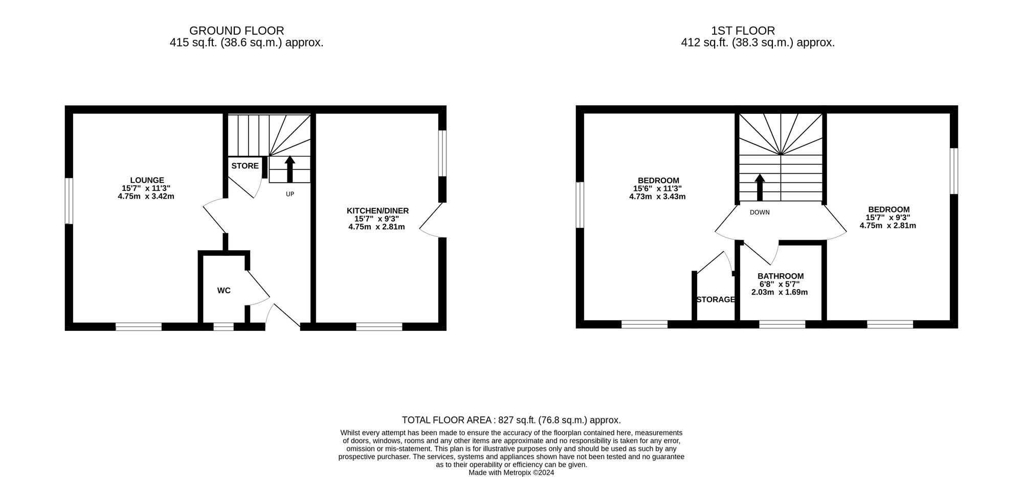 Floorplan of 2 bedroom Semi Detached House for sale, Ward Close, Wirksworth, Derbyshire, DE4