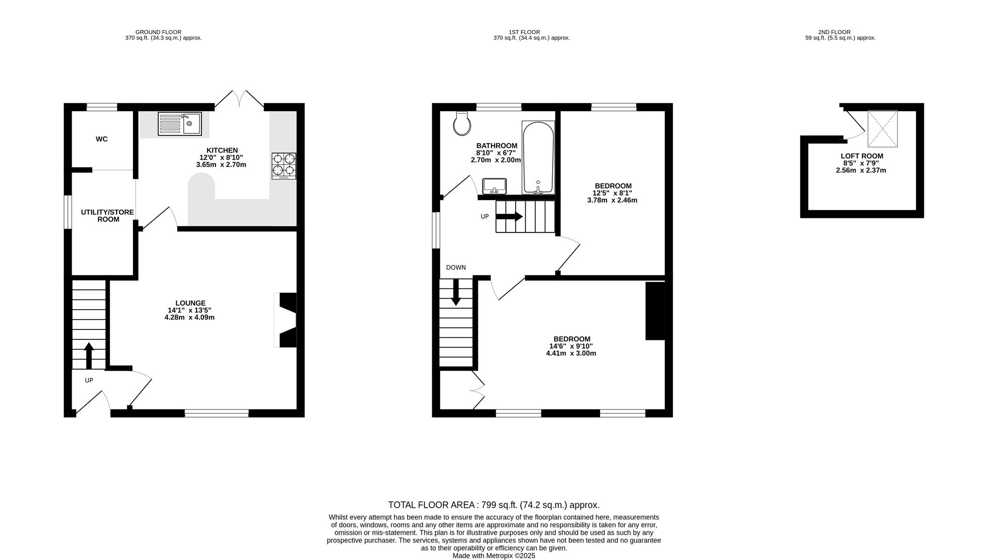 Floorplan of 2 bedroom Semi Detached House for sale, New Road, Crich, Derbyshire, DE4