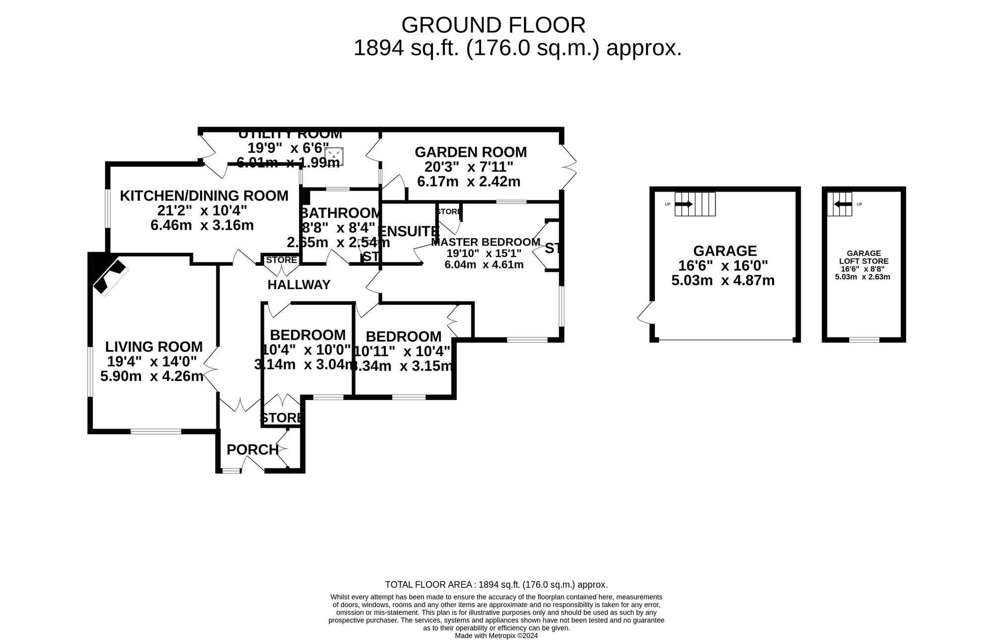 Floorplan of 3 bedroom Detached Bungalow for sale, Pine Close, Smalley, Derbyshire, DE7